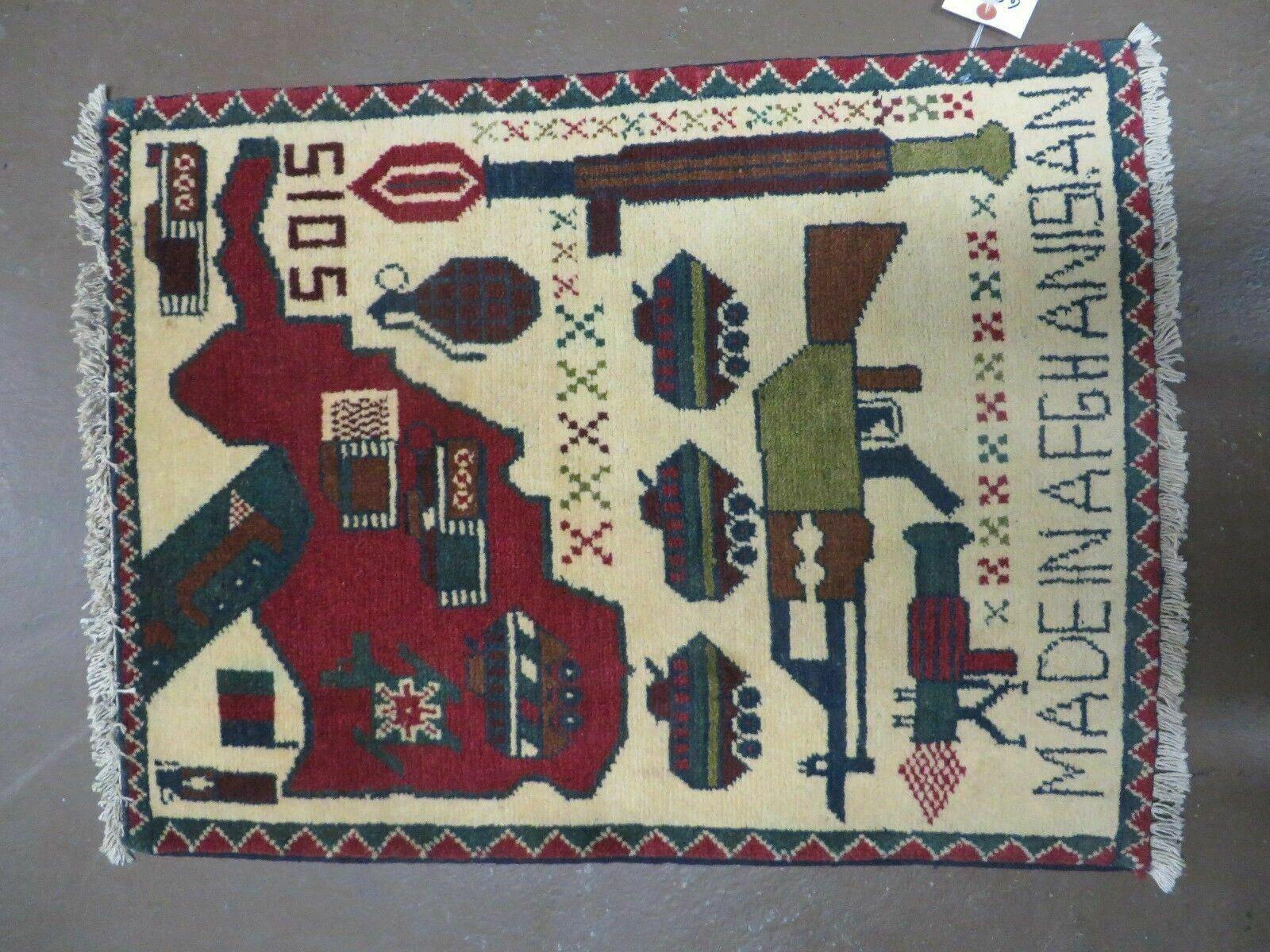 Afghan War Rug, Tribal War Rug, Collectible, Guns, Tanks, Helicopters, Afghanistan War, US Army, 2' x 2'6", Hand-Knotted, Wool - Jewel Rugs