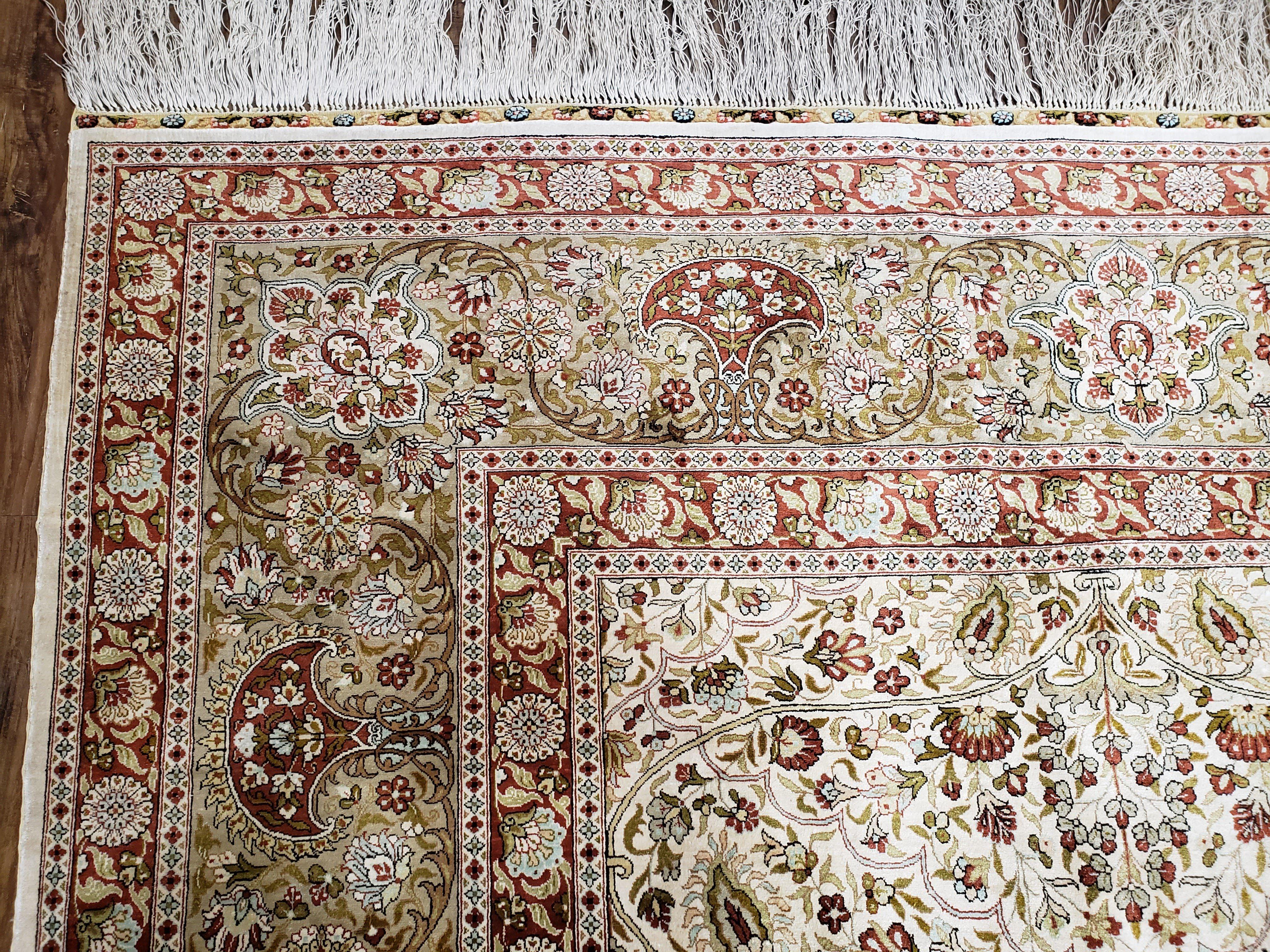 Stunning Silk Hereke Rug 8x10, Super Fine 500+ KPSI, Signature Master Weaver, Room Sized All Silk Turkish Carpet, Silk on Silk, Masterpiece - Jewel Rugs