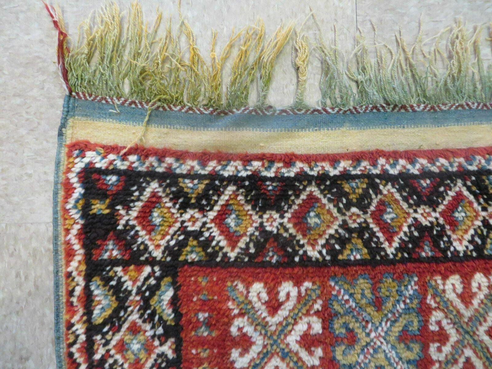 Vintage Moroccan Rug 4x5 ft, Bronze Red Black, Geometric Stars, High Quality Moroccan Carpet, Berber Rug, Handmade Wool Area Rug, Unique Rug - Jewel Rugs