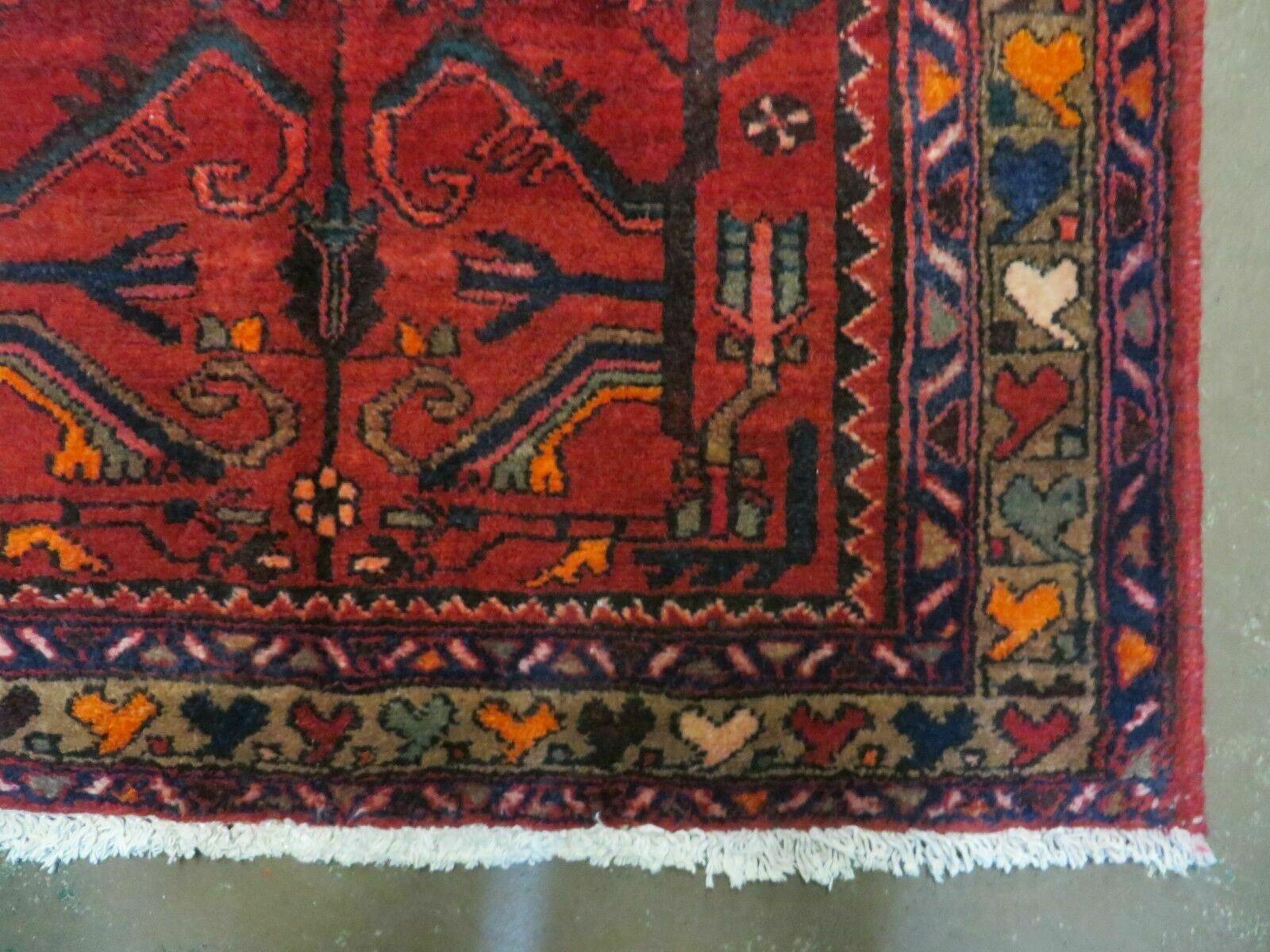 Antique Persian Hamadan Runner 3.4 x 9.7 - Wool, Red and Navy Blue - Jewel Rugs
