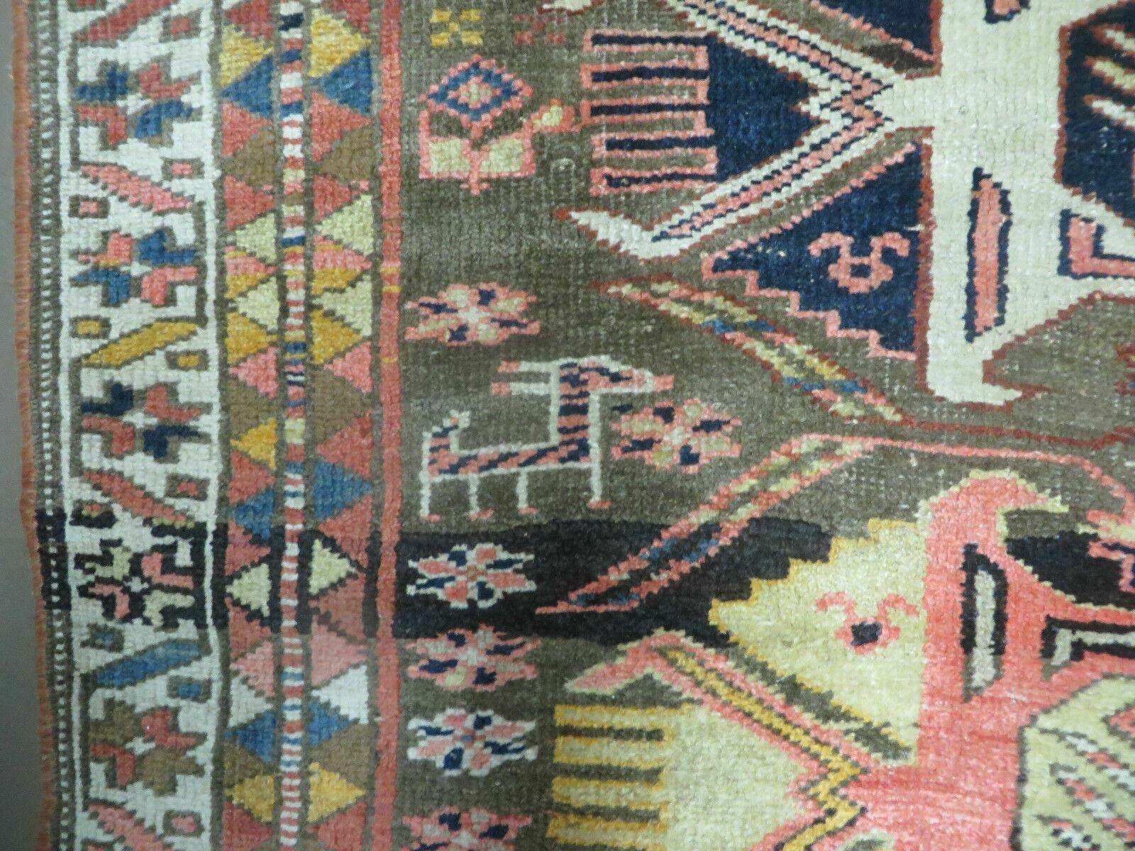 Antique Persian Runner Rug 3.7 x 9, Persian Shiraz Khamesh Rug, Geometric Medallions, Black Multicolor Hand Knotted Wool Hallway Rug, Tribal Animal Motifs, 9ft Runner - Jewel Rugs