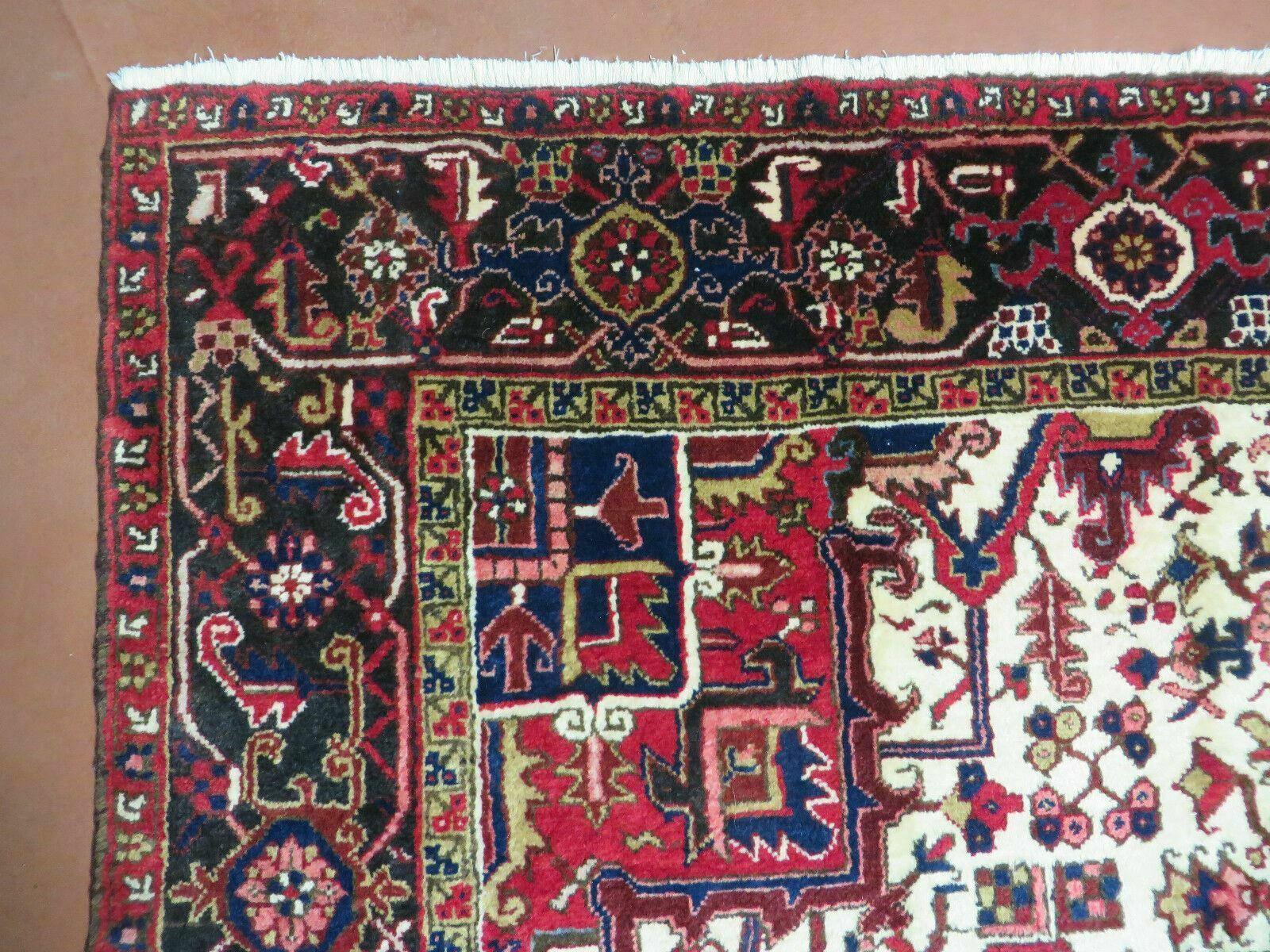 Wonderful Persian Heriz Rug 8.6 x 11, Geometric Heriz Carpet, Semi Antique Decorative Area Rug, Red Ivory Dark Blue Handmade Wool Room Sized - Jewel Rugs