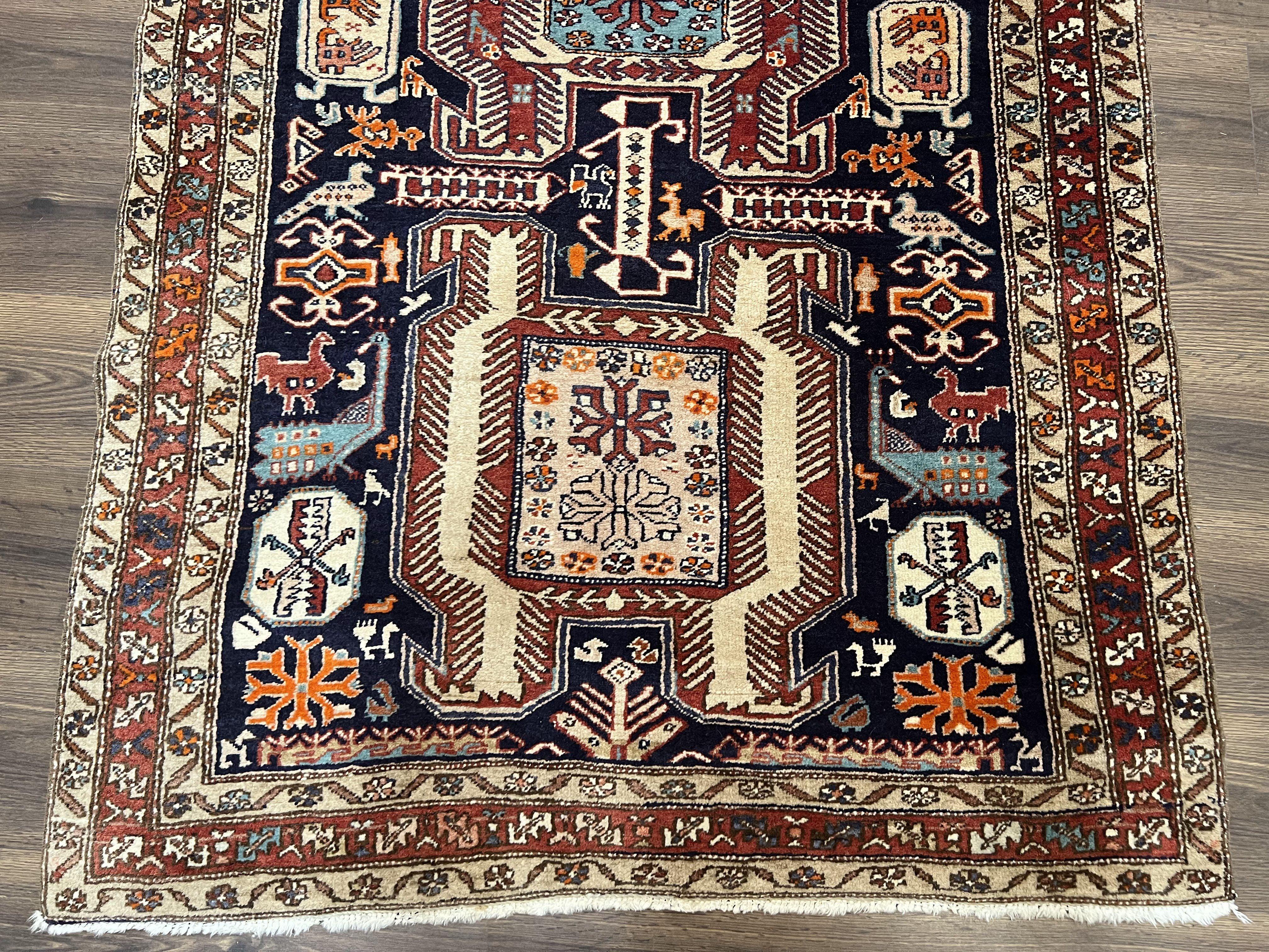 Persian Ardabil Wide Runner Rug 4x10 - Geometric Medallions & Animal Pictorials - Jewel Rugs