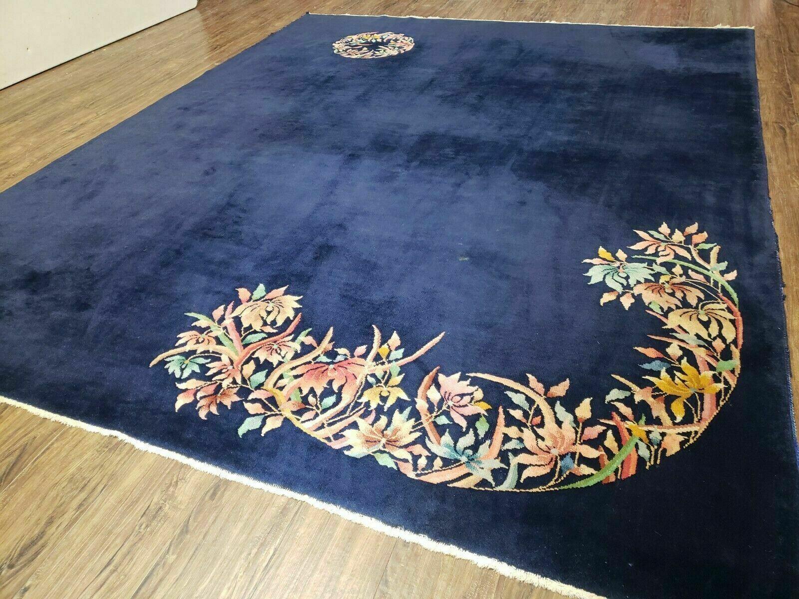 8' X 10' Handmade Art Deco Chinese Wool Rug Nichols Fete Carpet Blue - Jewel Rugs