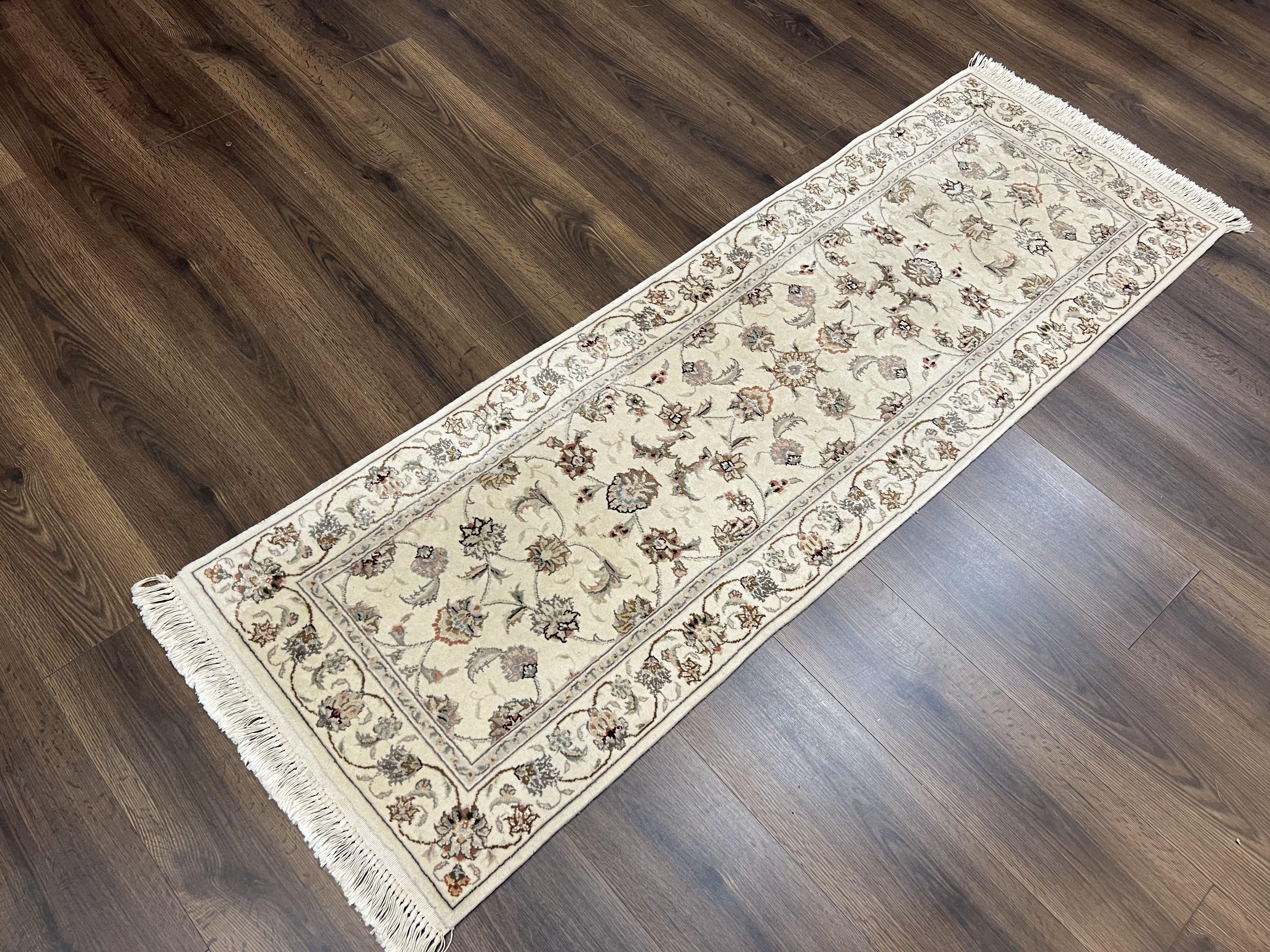 Sino Persian Runner Rug 2 x 6, Vintage Hand-Knotted Wool Ivory & Taupe Floral Hallway Rug, Traditional Fine Oriental Rug, Short Runner 2x6 - Jewel Rugs
