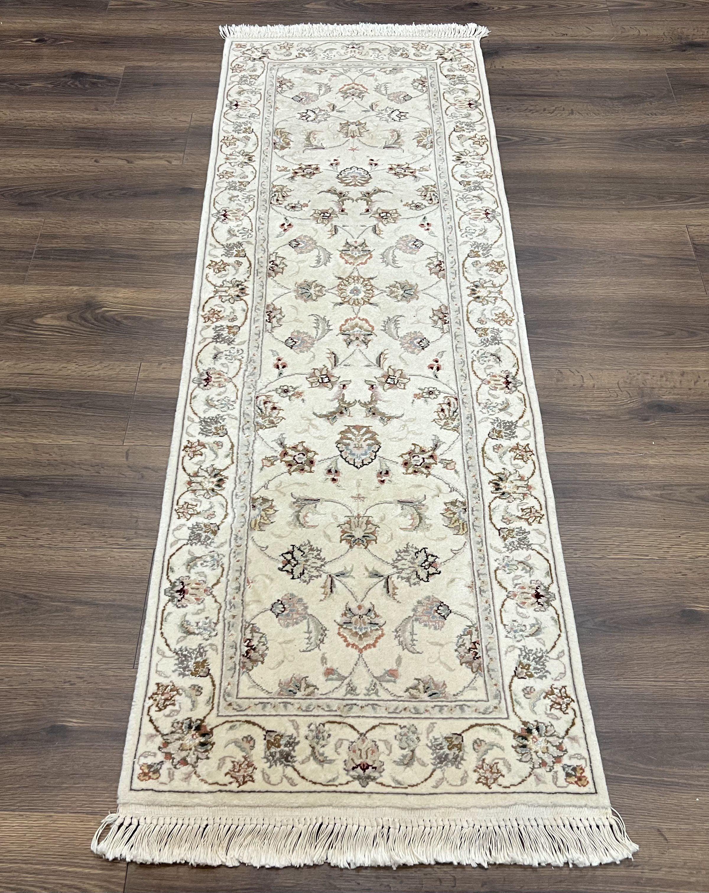 Sino Persian Runner Rug 2 x 6, Vintage Hand-Knotted Wool Ivory & Taupe Floral Hallway Rug, Traditional Fine Oriental Rug, Short Runner 2x6 - Jewel Rugs