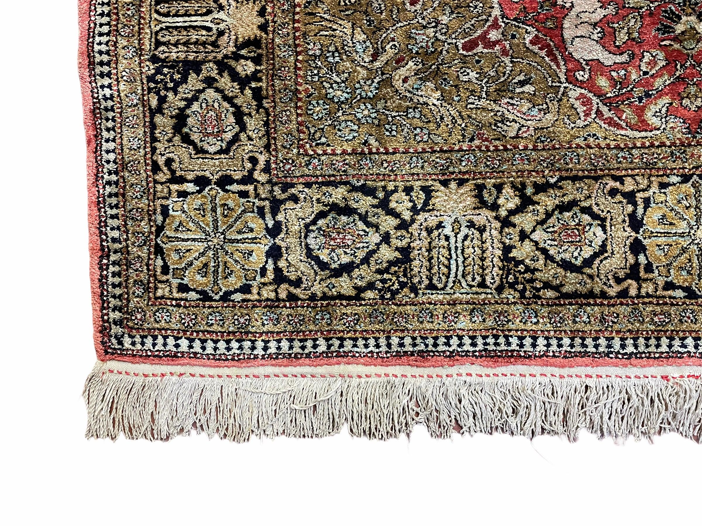 Persian Qum Silk Rug 3.8 x 5.6, Silk on Silk, Animal Pictorials, Fine 330 KPSI - Jewel Rugs