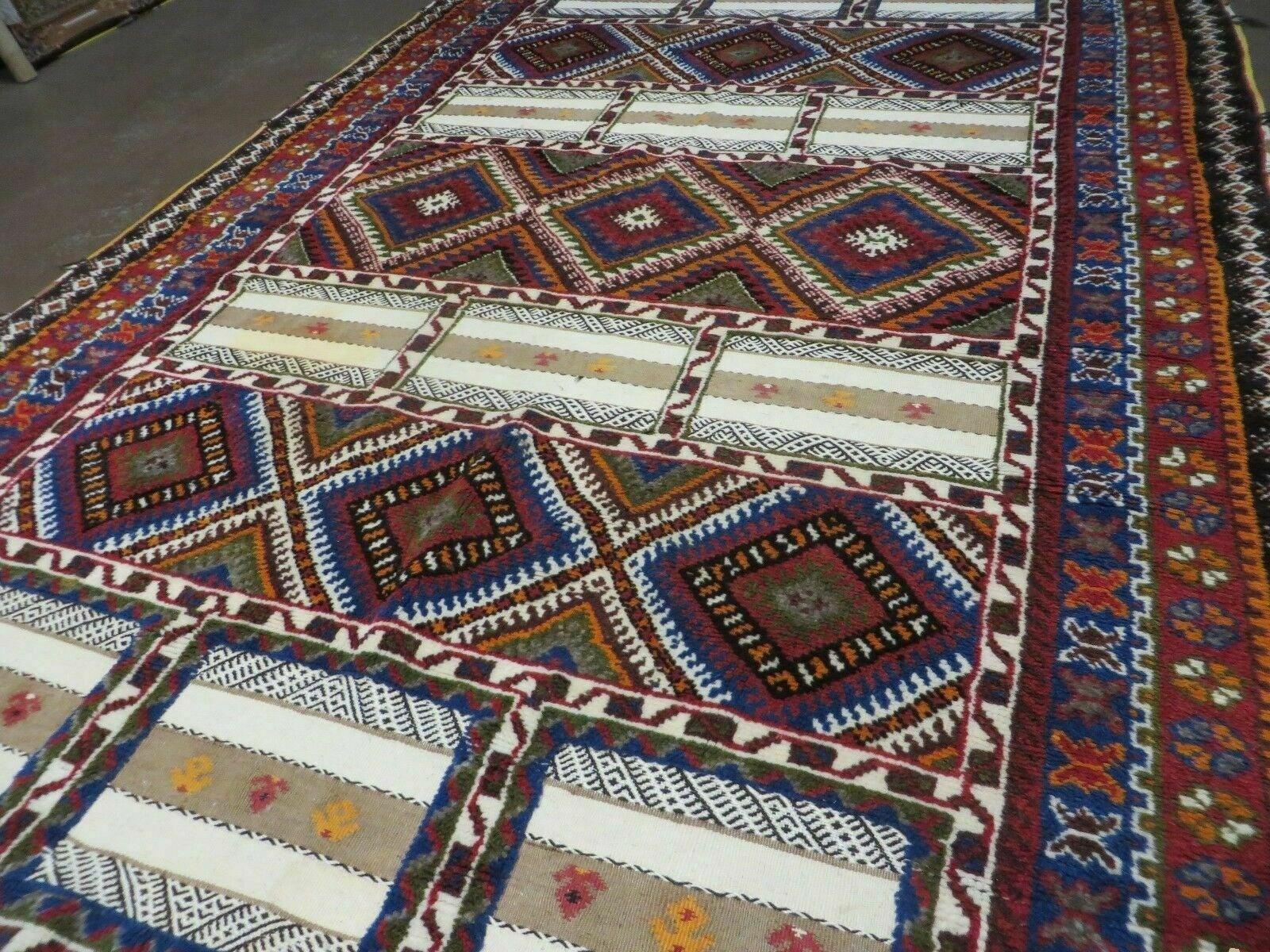 7x11 Moroccan Rug, Vintage Moroccan Carpet, Tribal Rug 7 x 11, Geometric Rug, Diamond Panels, Multicolor, Hand Knotted Wool Rug, Unique Rug - Jewel Rugs