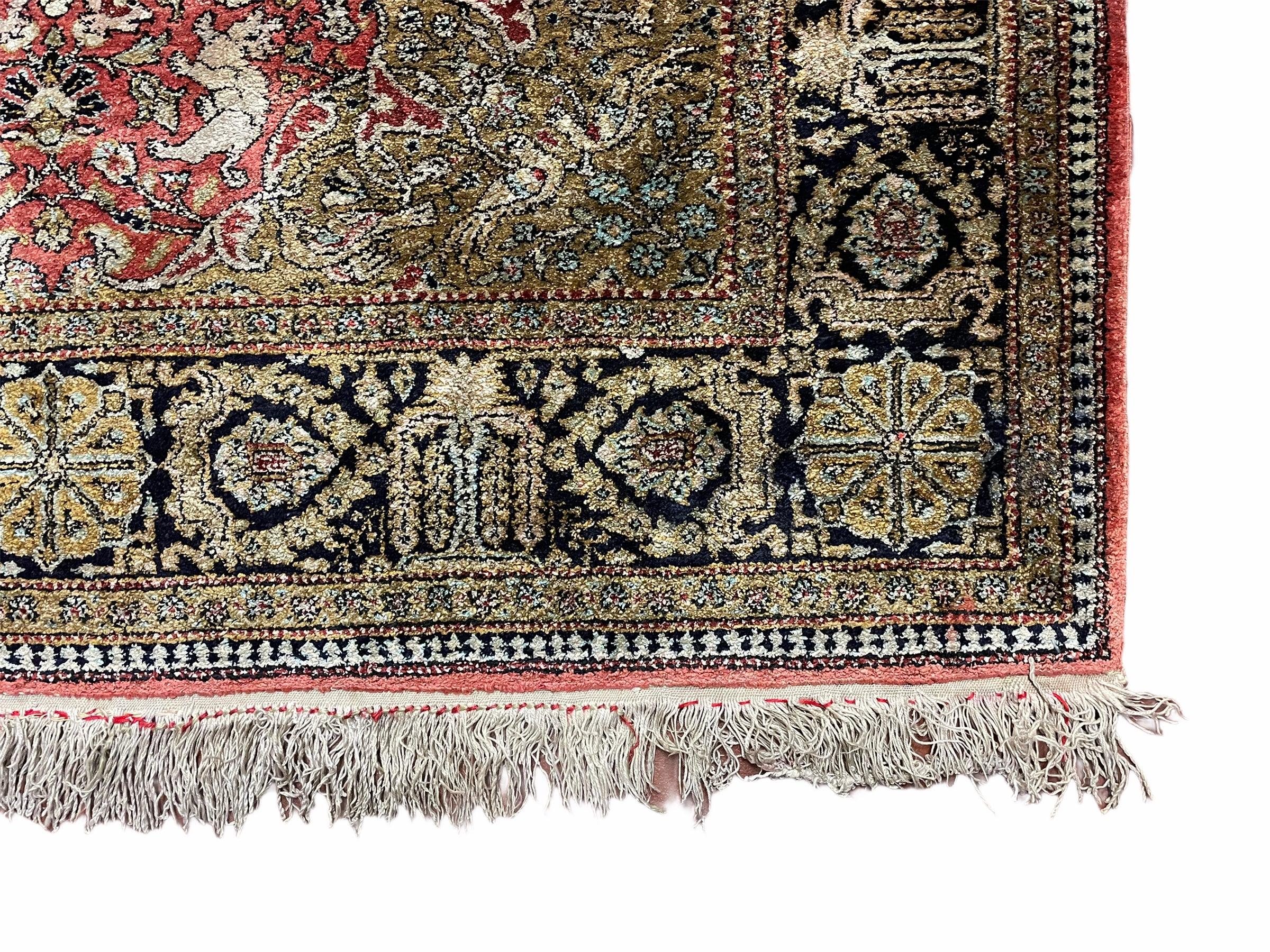 Persian Qum Silk Rug 3.8 x 5.6, Silk on Silk, Animal Pictorials, Fine 330 KPSI - Jewel Rugs