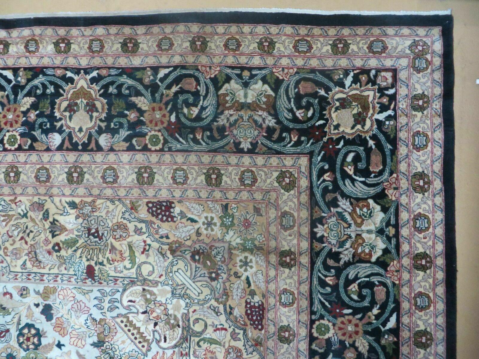 Beautiful Sino Persian Rug 9x12, Elegant High Quality Handmade Wool Oriental Carpet, Medallion with Corner Design, Floral, Black and Ivory - Jewel Rugs