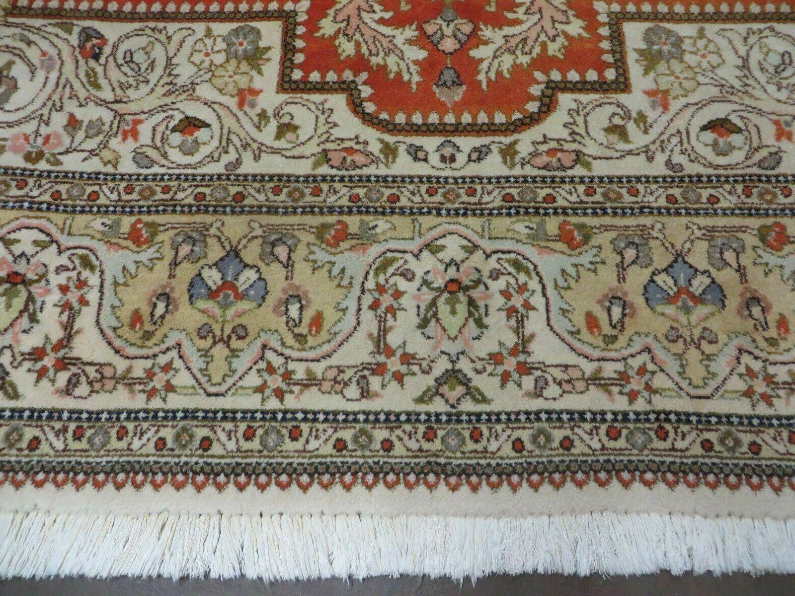 Vintage Persian Tabriz Rug 9x12, Tabatabaie Rug 9x12 Carpet, Handmade Hand Knotted Wool Area Rug, Tomato Red Beige, Medallion Rug, Floral - Jewel Rugs