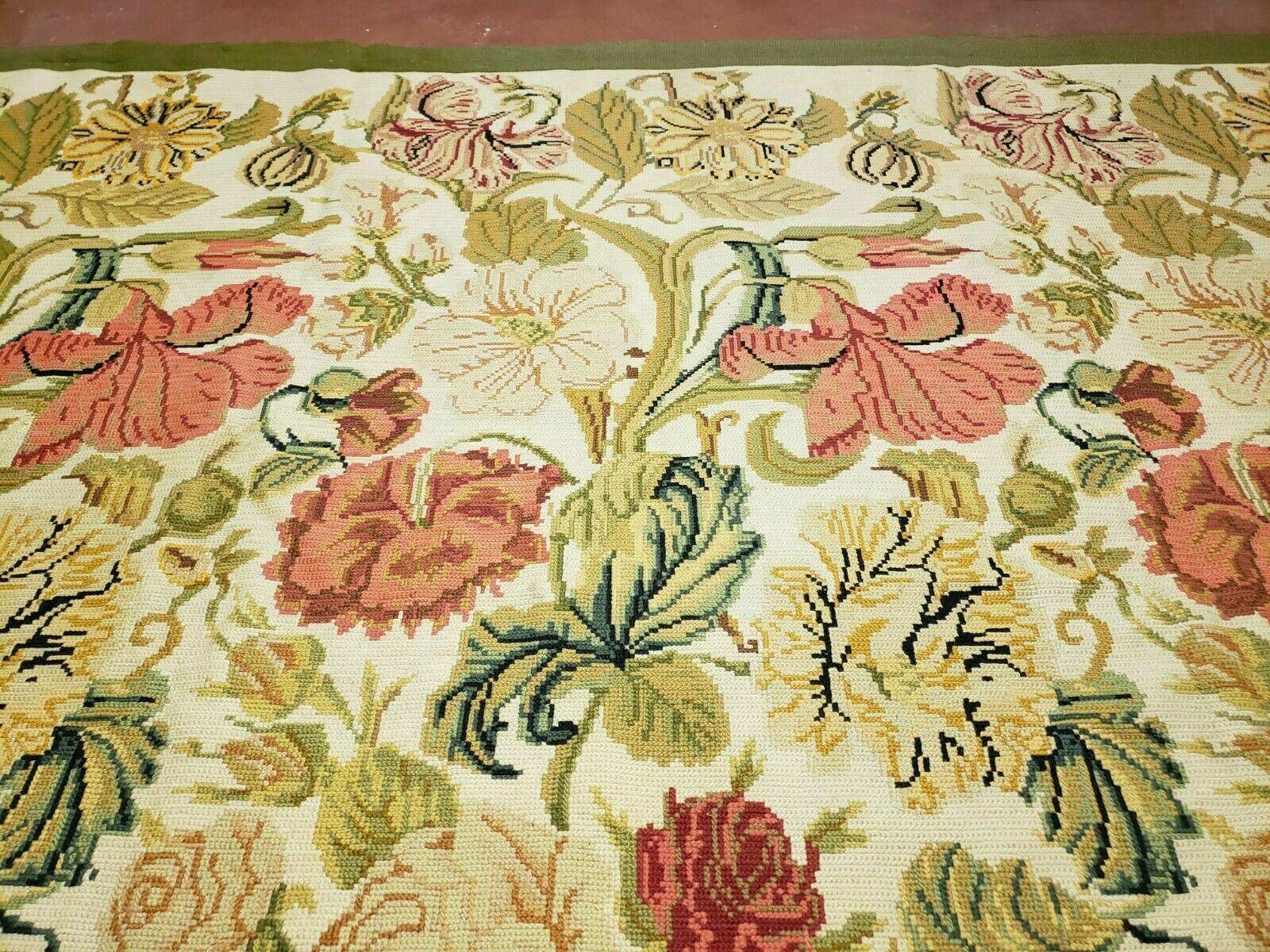 Needlepoint Rug 10x13 Handmade English Needlepoint Floral Roses Carpet Wool - Jewel Rugs