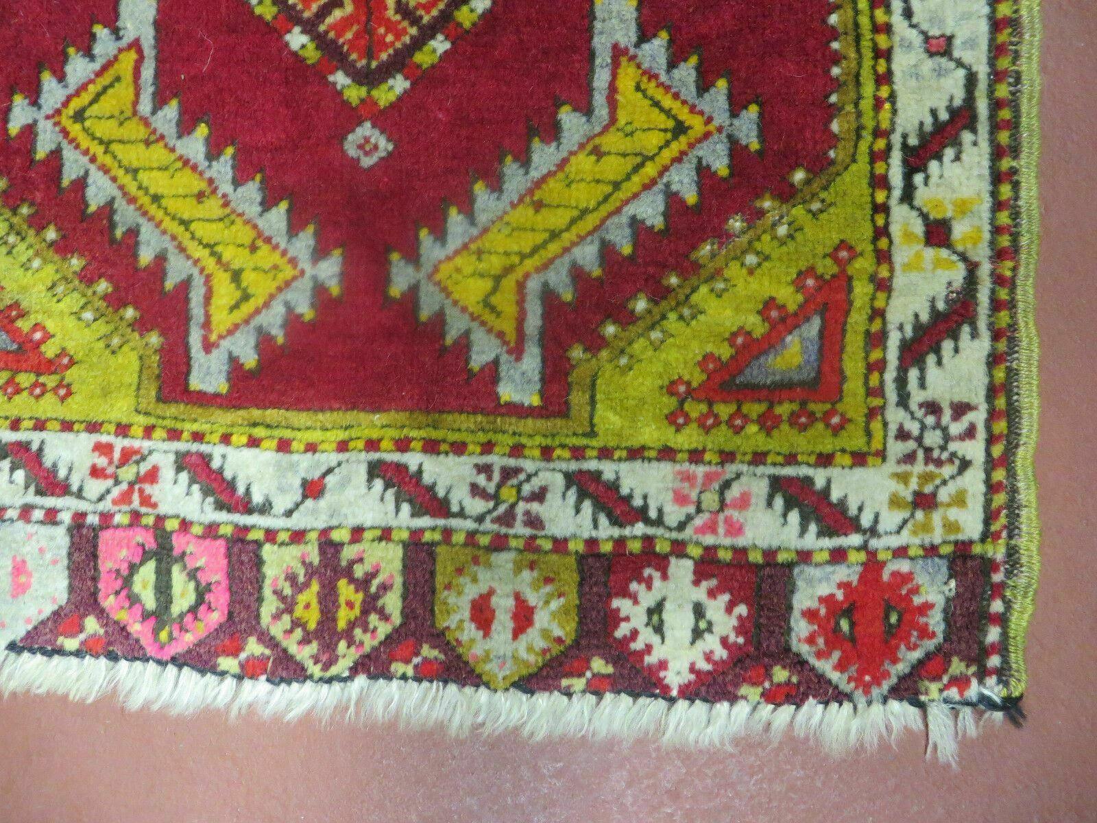 Antique Turkish Yastik Rug 2x3, Handmade Wool Oushak Small Oriental Carpet Red - Jewel Rugs