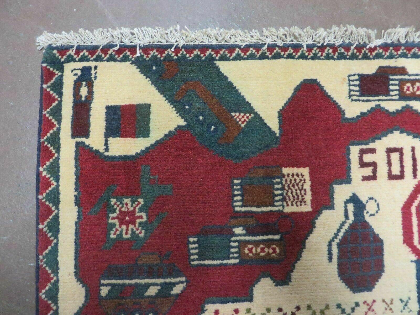 Afghan War Rug, Tribal War Rug, Collectible, Guns, Tanks, Helicopters, Afghanistan War, US Army, 2' x 2'6", Hand-Knotted, Wool - Jewel Rugs