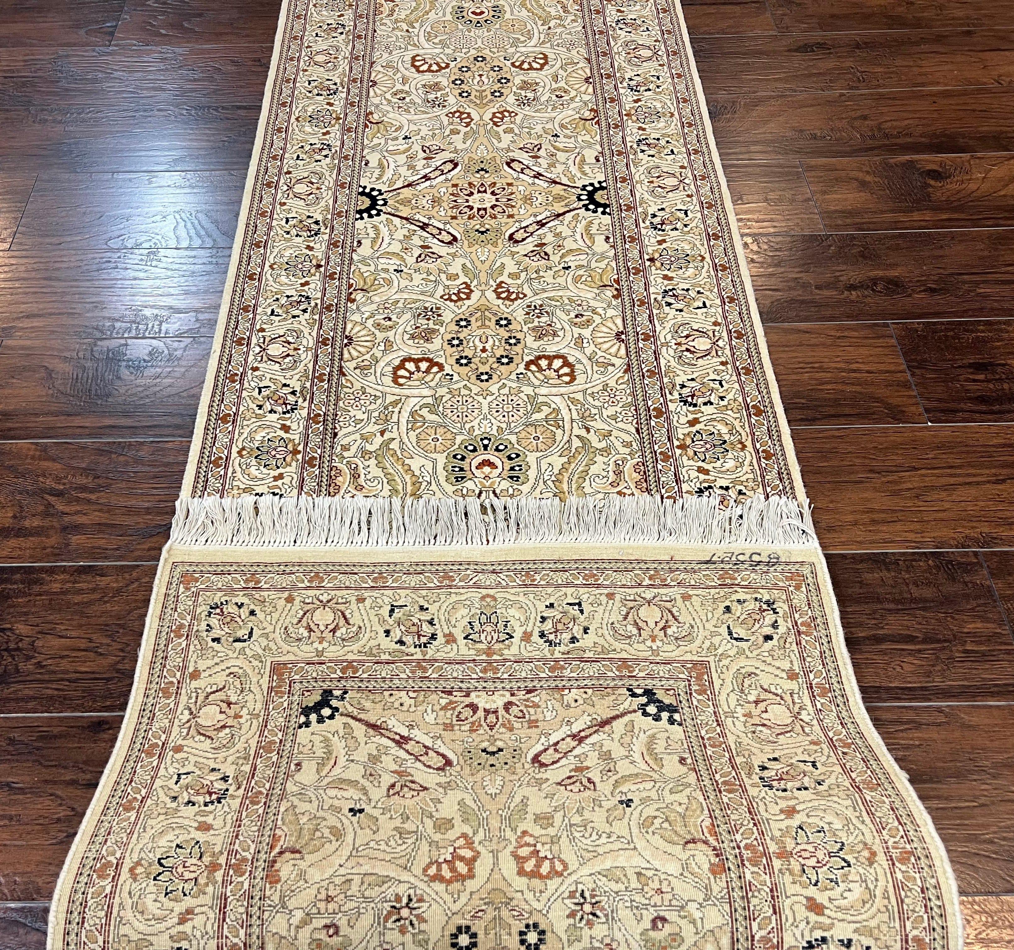 Pak Persian Runner Rug 2.8 x 16, Fine Oriental Runner 16ft Long, Hand-Knotted Wool Floral Allover Beige Tan Hallway Runner, Corridor Rug - Jewel Rugs
