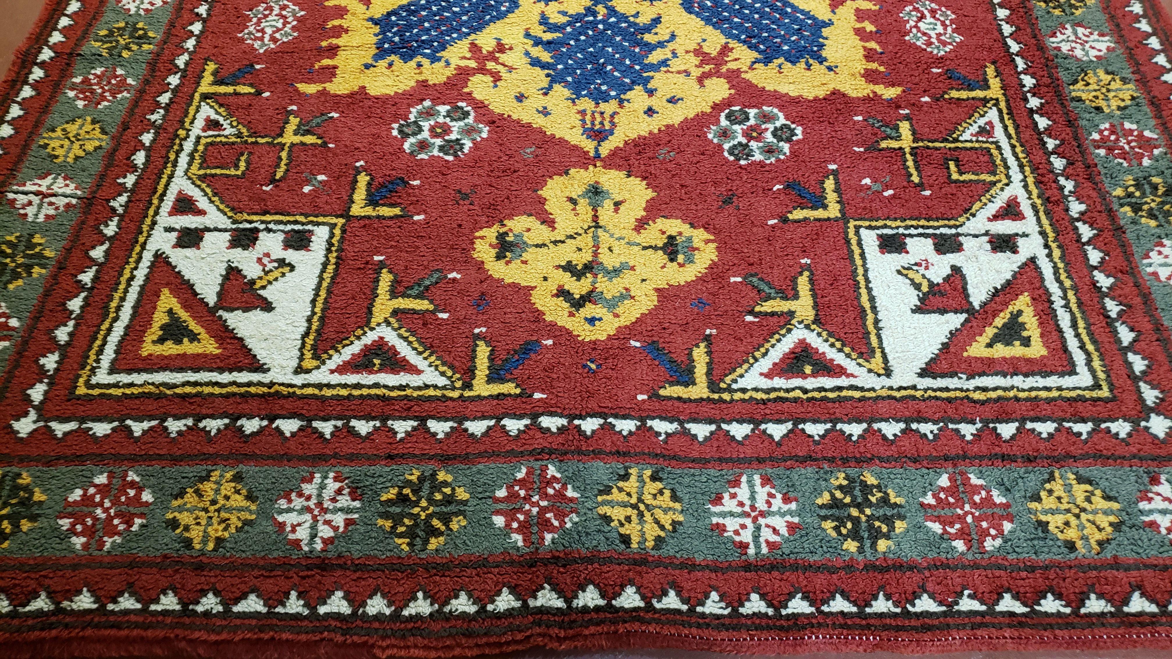 Colorful Moroccan Heriz Rug 6x9, Large Central Medallion, Red Yellow Blue - Jewel Rugs