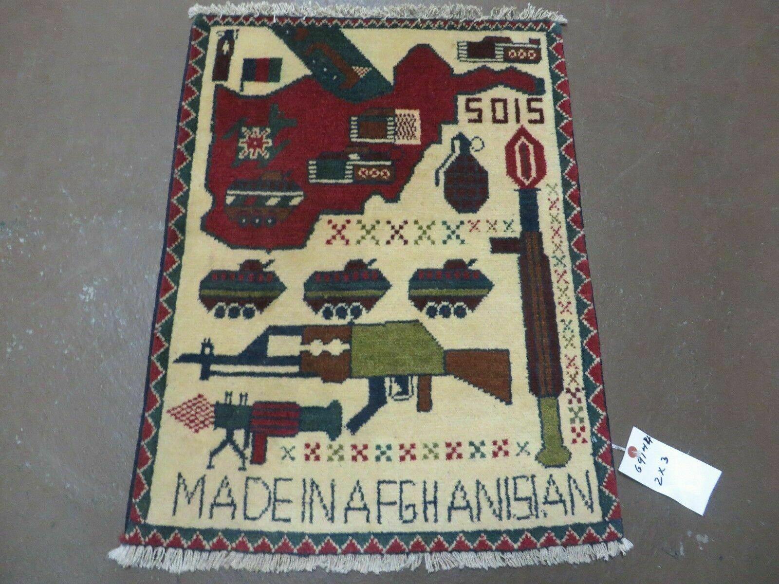 Afghan War Rug, Tribal War Rug, Collectible, Guns, Tanks, Helicopters, Afghanistan War, US Army, 2' x 2'6", Hand-Knotted, Wool - Jewel Rugs