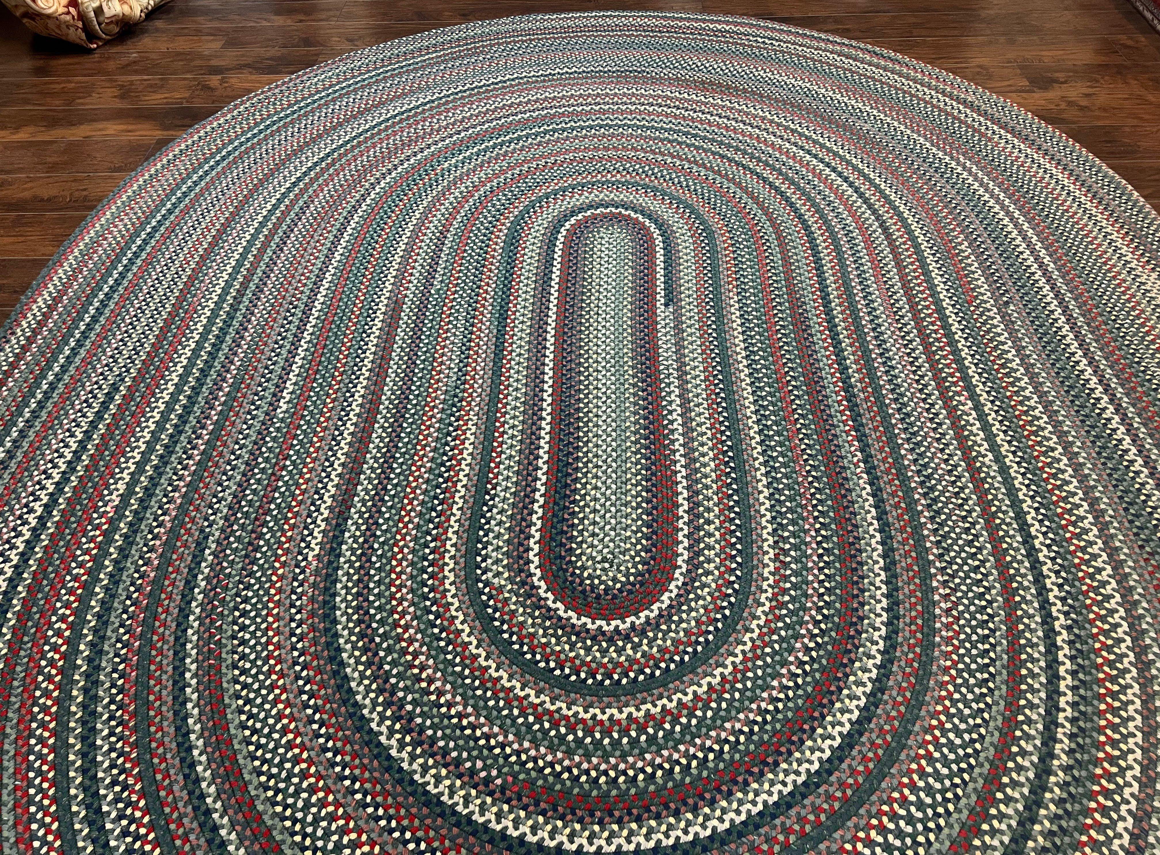 Large American Braided Oval Rug 9x12, Multicolor Braided Oval Carpet, Vintage Braided Rug - Jewel Rugs