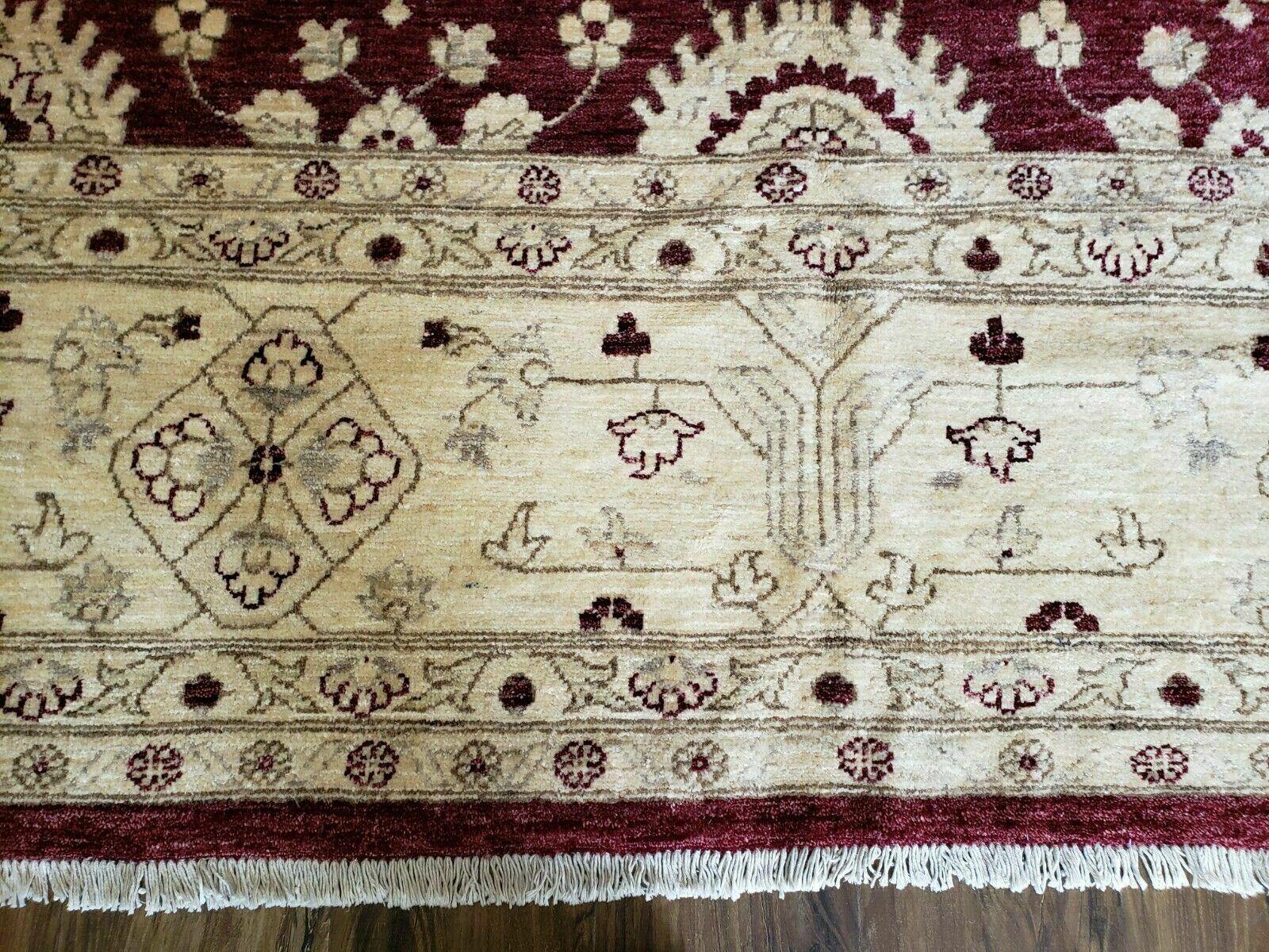 Pakistani Peshawar Rug 10x14, Handmade Chobi Carpet, Maroon & Beige - Jewel Rugs
