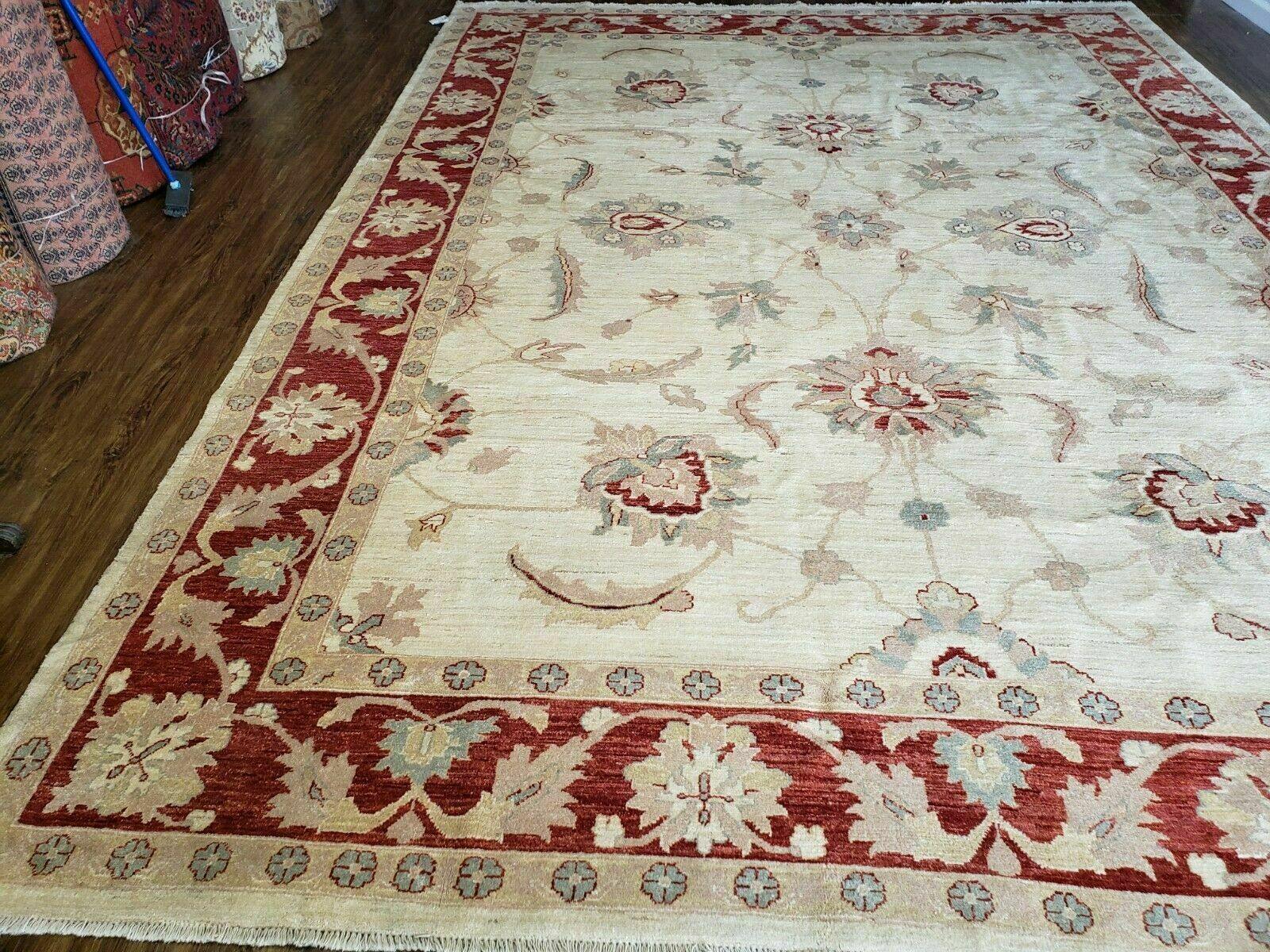 Peshawar Rug 10x14 Rug 10x14 Vintage Rug 10x14 Handmade Rug Chobi Rug Ivory Beige Red Rug - Jewel Rugs