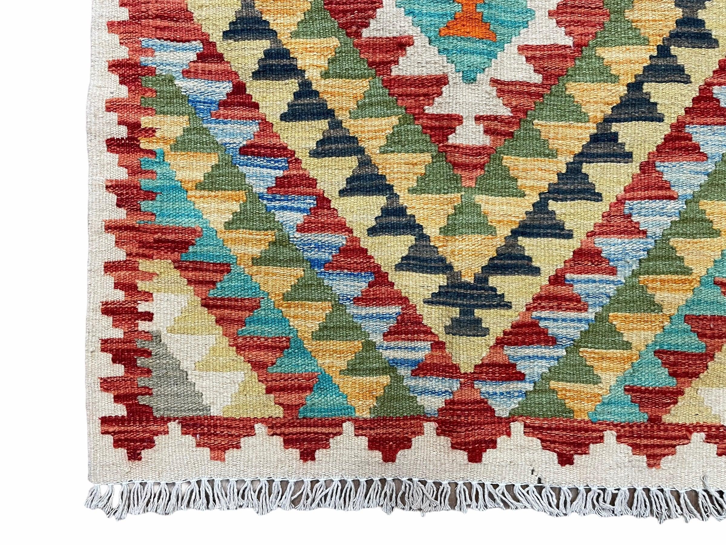 Small Kilim Rug 2x3 Colorful Turkish Kilim Accent Rug New Flatweave Wool Kilim Chobi Kilim Diamond Zigzag Playroom Rug - Jewel Rugs