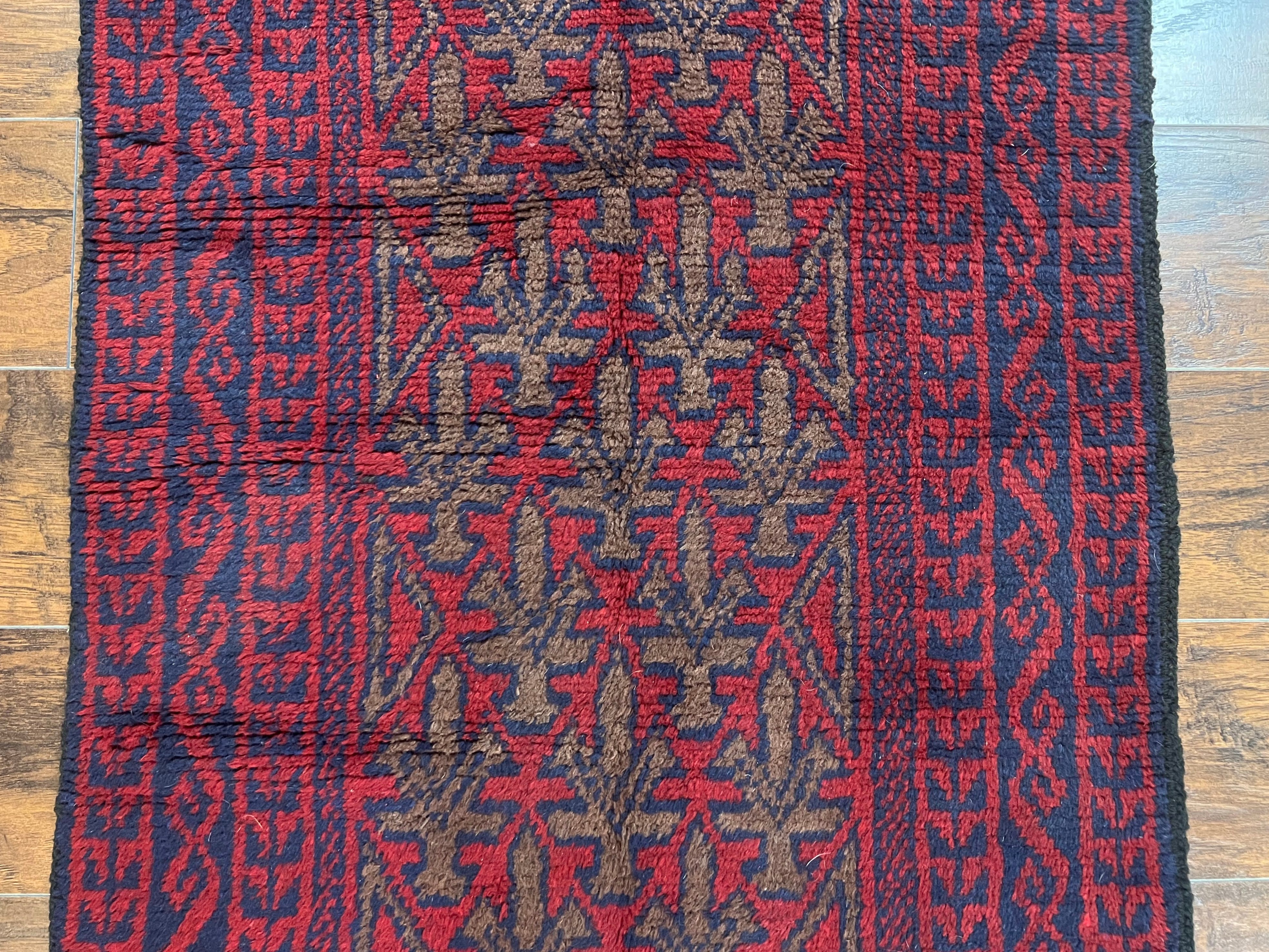 Vintage Balouchi Rug 3x5 Tribal Wool Carpet Red Blue Hand Knotted Afghan Rug - Jewel Rugs