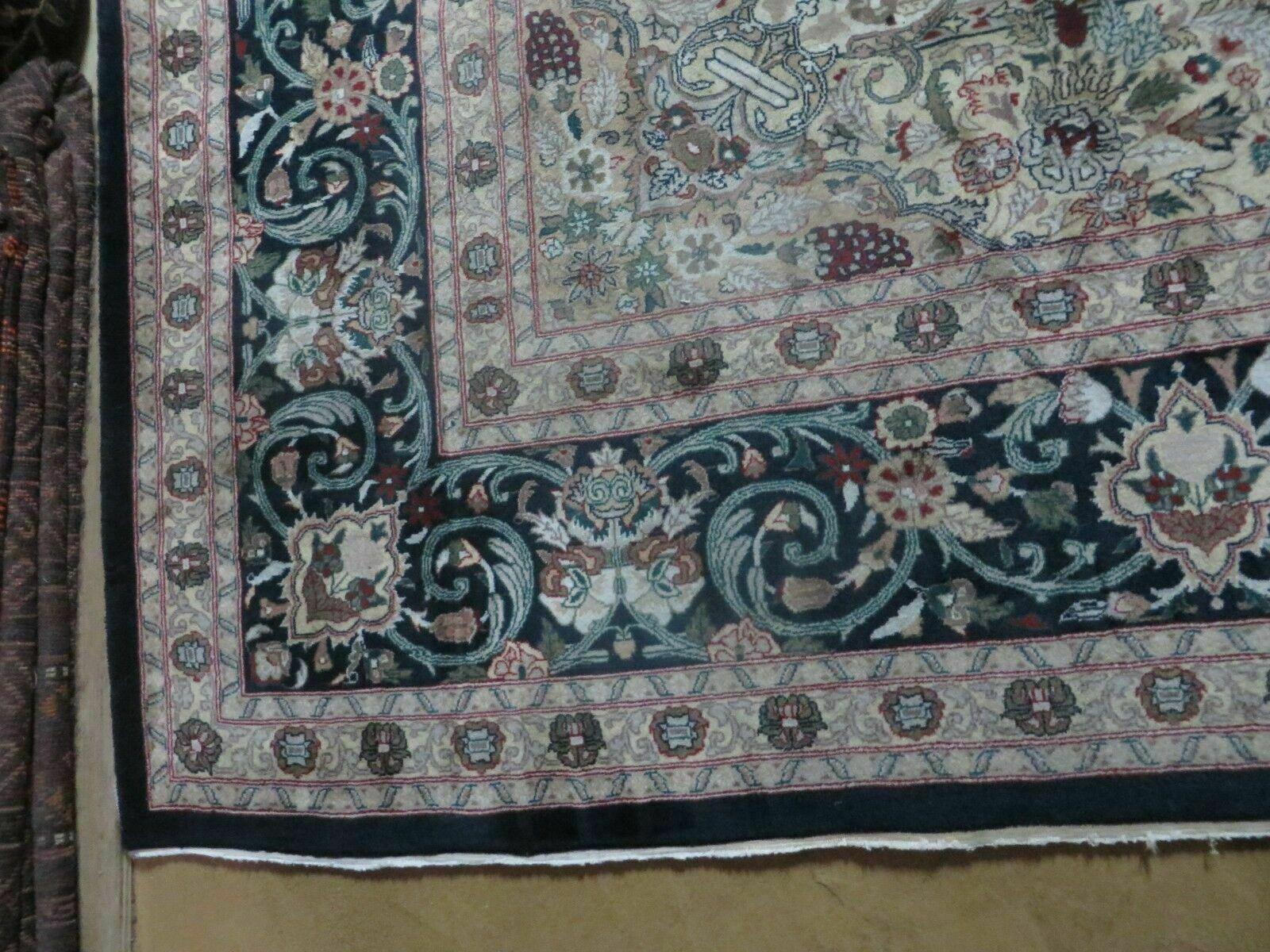 Beautiful Sino Persian Rug 9x12, Elegant High Quality Handmade Wool Oriental Carpet, Medallion with Corner Design, Floral, Black and Ivory - Jewel Rugs