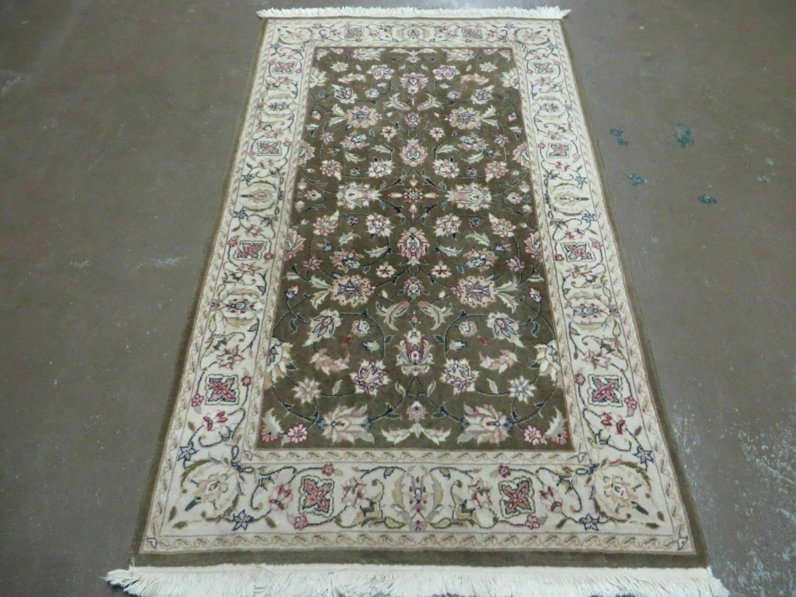 3x5 Handmade Indian Jaipur Wool Rug Vintage Carpet Hand Knotted Floral Allover - Jewel Rugs
