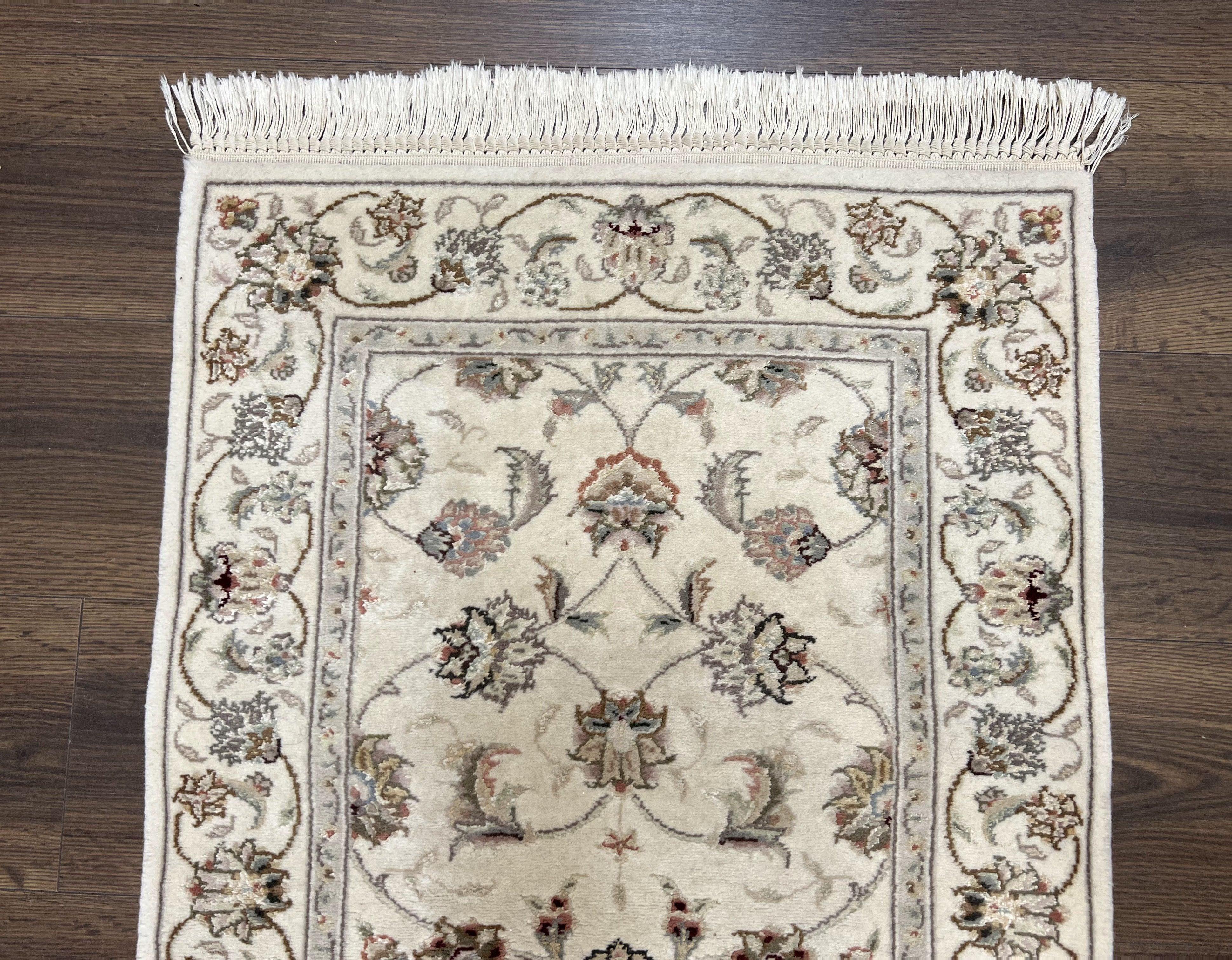 Sino Persian Runner Rug 2 x 6, Vintage Hand-Knotted Wool Ivory & Taupe Floral Hallway Rug, Traditional Fine Oriental Rug, Short Runner 2x6 - Jewel Rugs