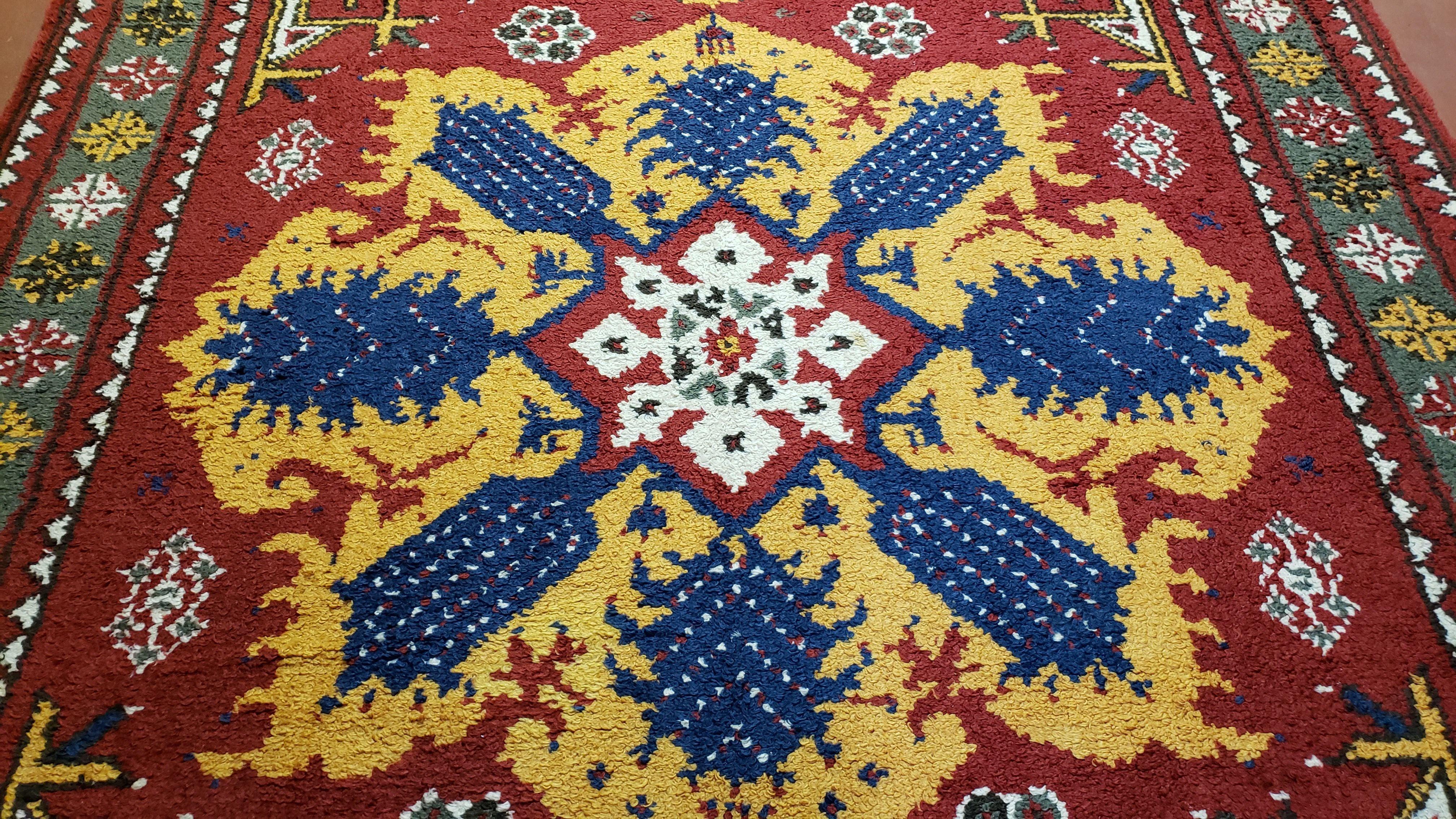 Colorful Moroccan Heriz Rug 6x9, Large Central Medallion, Red Yellow Blue - Jewel Rugs