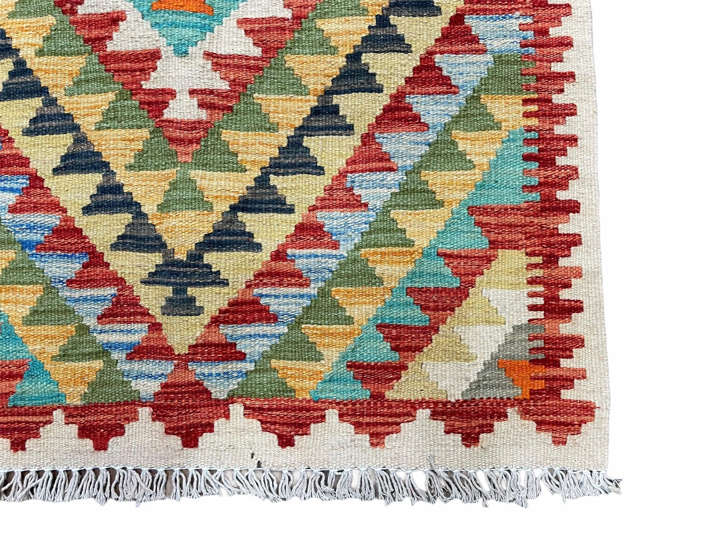 Small Kilim Rug 2x3 Colorful Turkish Kilim Accent Rug New Flatweave Wool Kilim Chobi Kilim Diamond Zigzag Playroom Rug - Jewel Rugs
