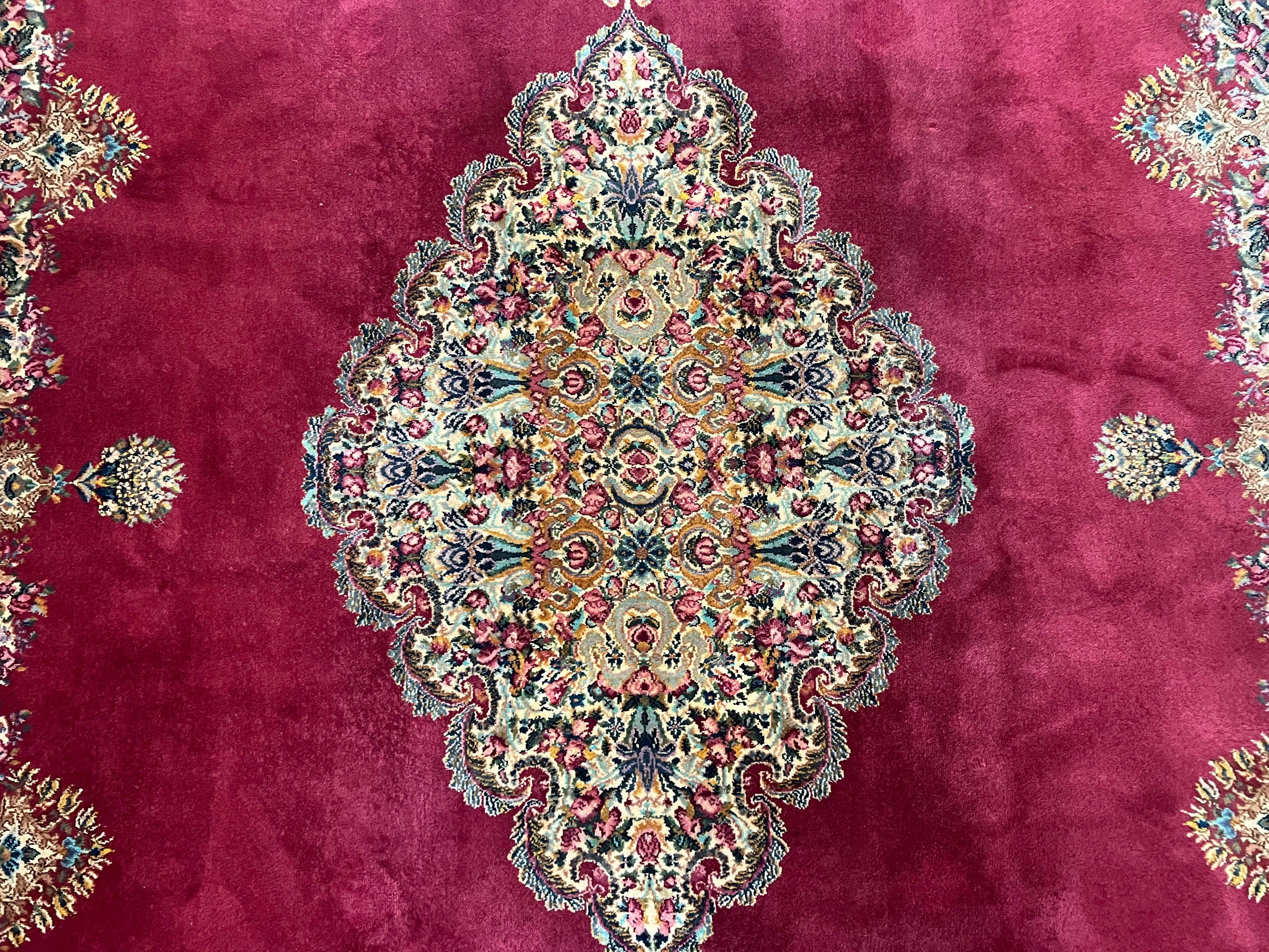 10x14 Karastan Rug Red Kirman #762, Vintage Karastan Rug, Original 700 Series, 100% Wool Pile Discontinued Karastan Rug, Large Wool Area Rug - Jewel Rugs