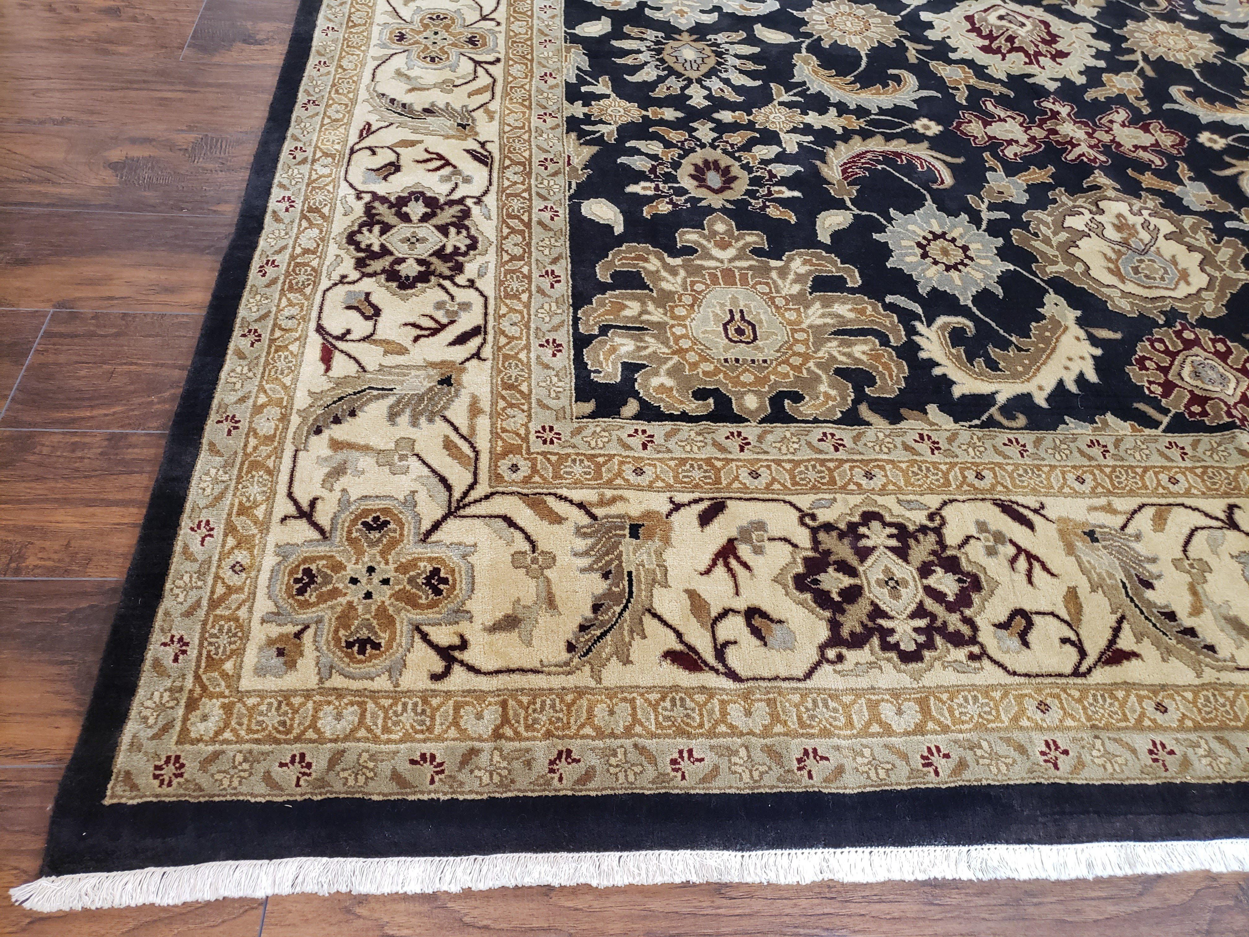 Indo Mahal Rug 8x12, Indian Sultanabad Handmade Area Rug, Vintage Hand-Knotted Wool Black Floral Traditional Oriental Dinning Room Rug - Jewel Rugs