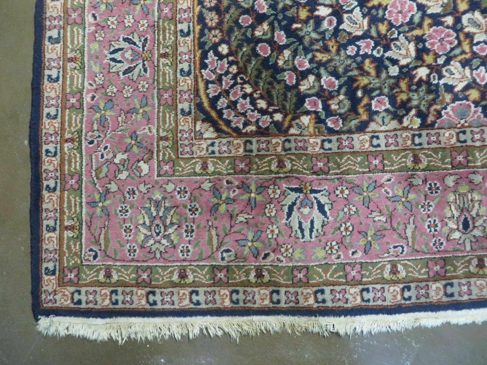 Turkish Sivas Rug 7x11, Navy Blue & Pink, Millifluer Floral Wool Carpet, Vintage - Jewel Rugs