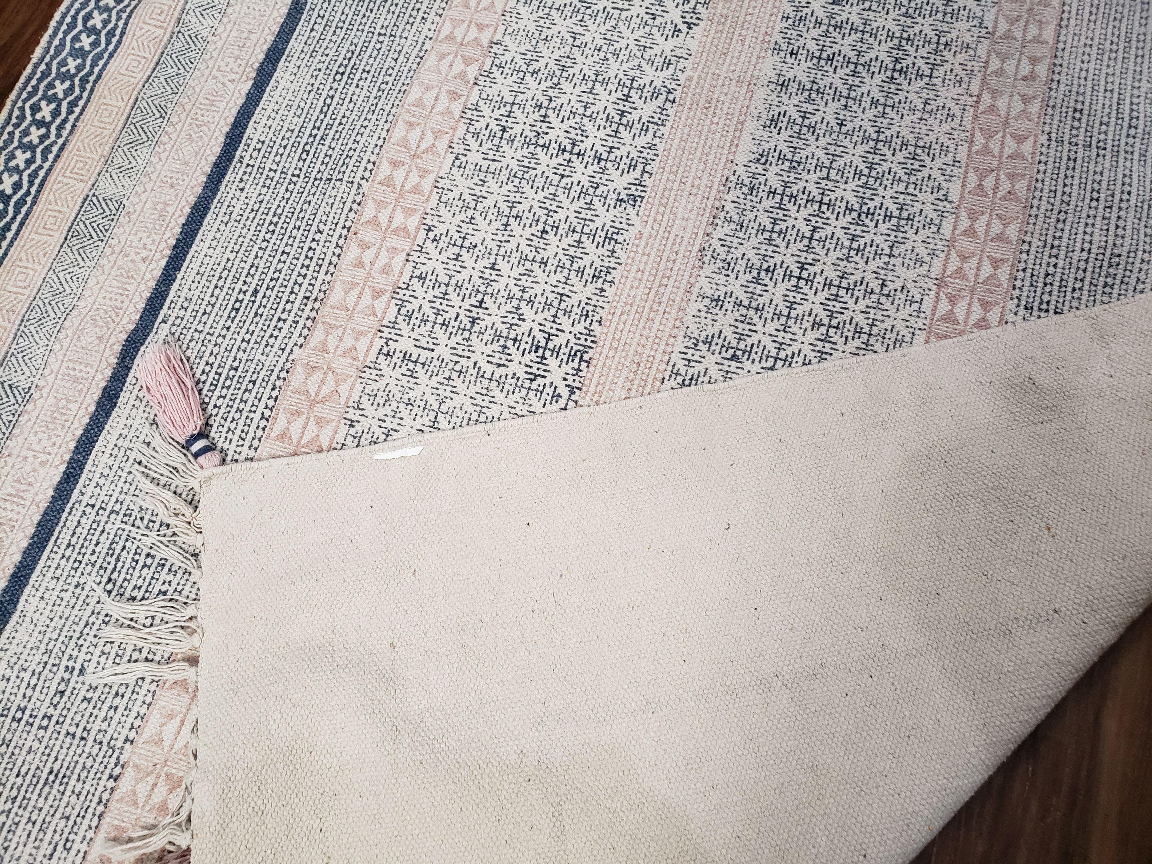 Vintage Moroccan Kilim Area Rug 4x6, Ivory & Blues, Moroccan Wall Hanging, Wool, Handmade, 3'9" x 6' 1", Boho Rug, Flatweave Moroccan Carpet - Jewel Rugs