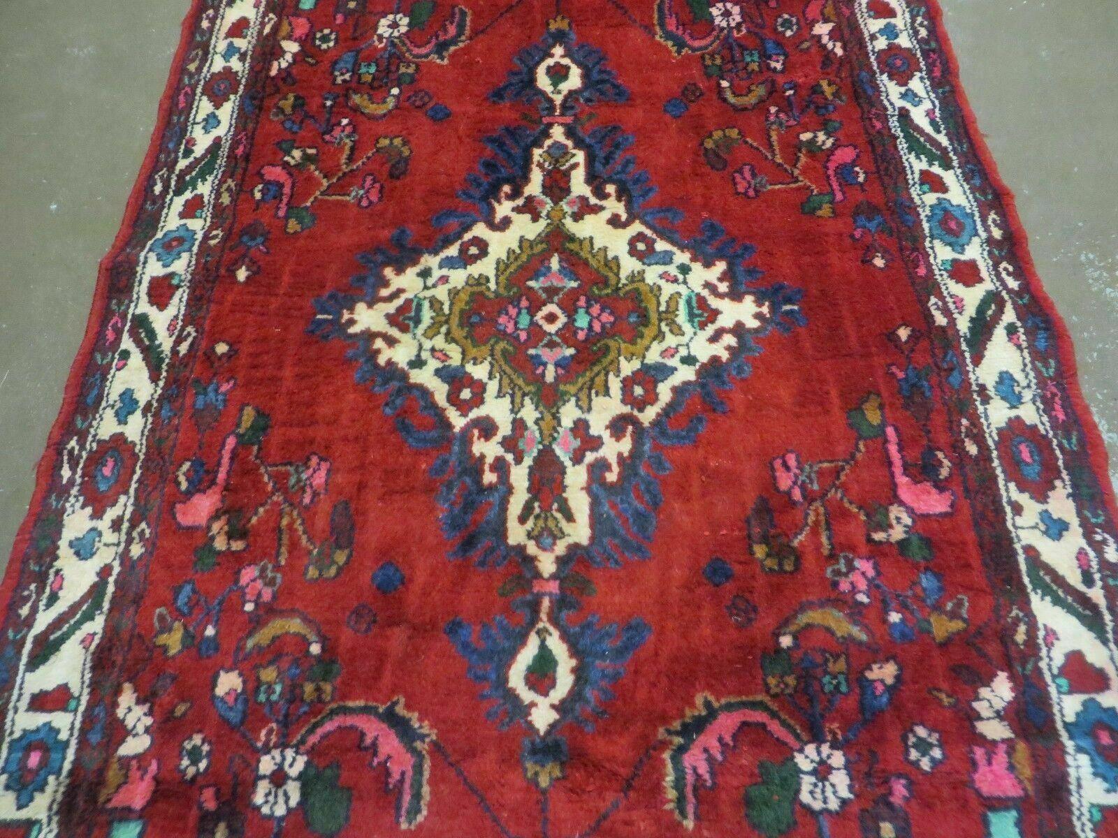 Persian Runner Rug, Antique Lilihan Wool Runner, Tribal Runner, Handmade Oriental Rug, Medallion Allover, Red Cream Blue, 3.6 x 9.7 Hallway Rug 10ft - Jewel Rugs