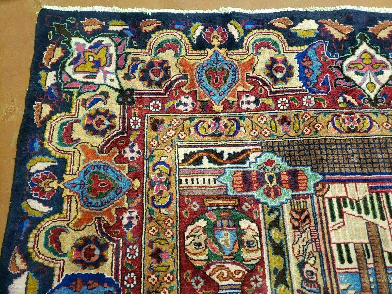 9' X 12' Vintage Handmade India Oriental Wool Rug Pictorial Archaeological Wow - Jewel Rugs