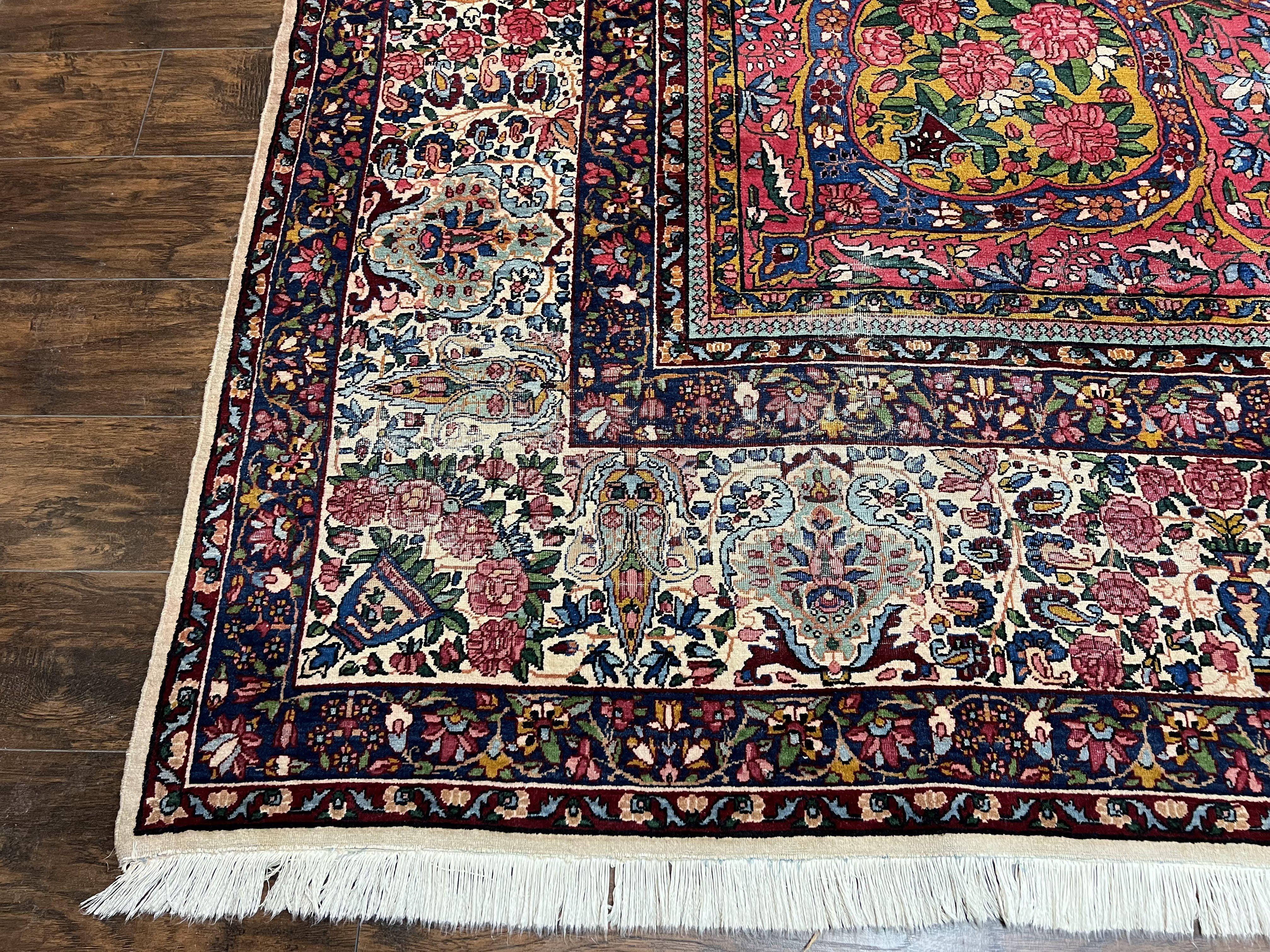 Spectacular Antique Persian Rug 12x19, Oversized Carpet 12 x 19, Palace Sized Hand Knotted Wool Rug, Floral Medallion, Kirman Lavar, Ivory Red - Jewel Rugs