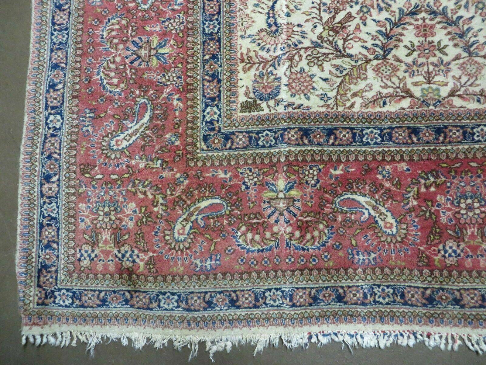 Persian Tabriz Rug 8x10, Antique Authentic Wool Oriental Carpet 8 x 10 ft, Bird Motifs Floral Boteh Paisleys, Cream Red Blue Vintage Handmade Rug - Jewel Rugs