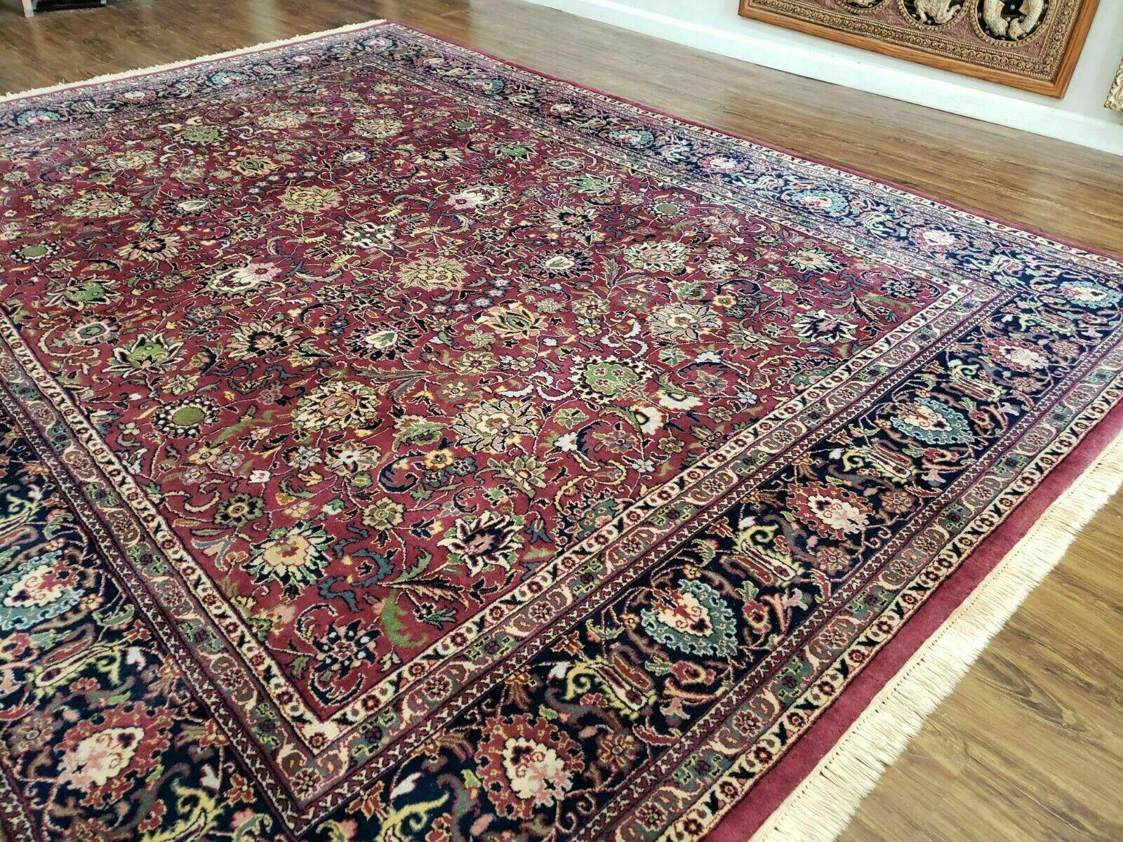 8x10 Red Allover Floral Wool Indian Rug Handmade Vintage Carpet Room Sized - Jewel Rugs