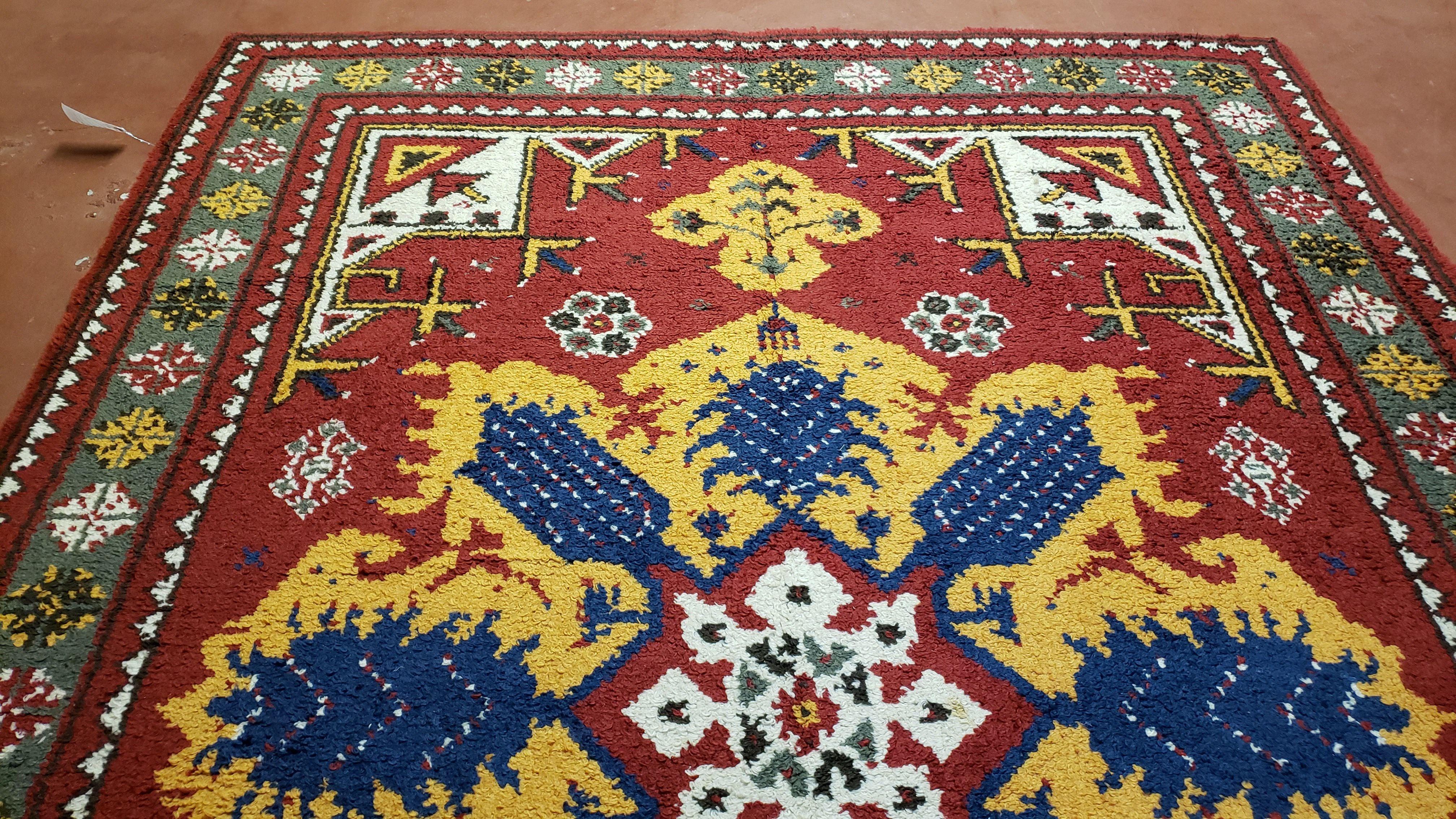 Colorful Moroccan Heriz Rug 6x9, Large Central Medallion, Red Yellow Blue - Jewel Rugs