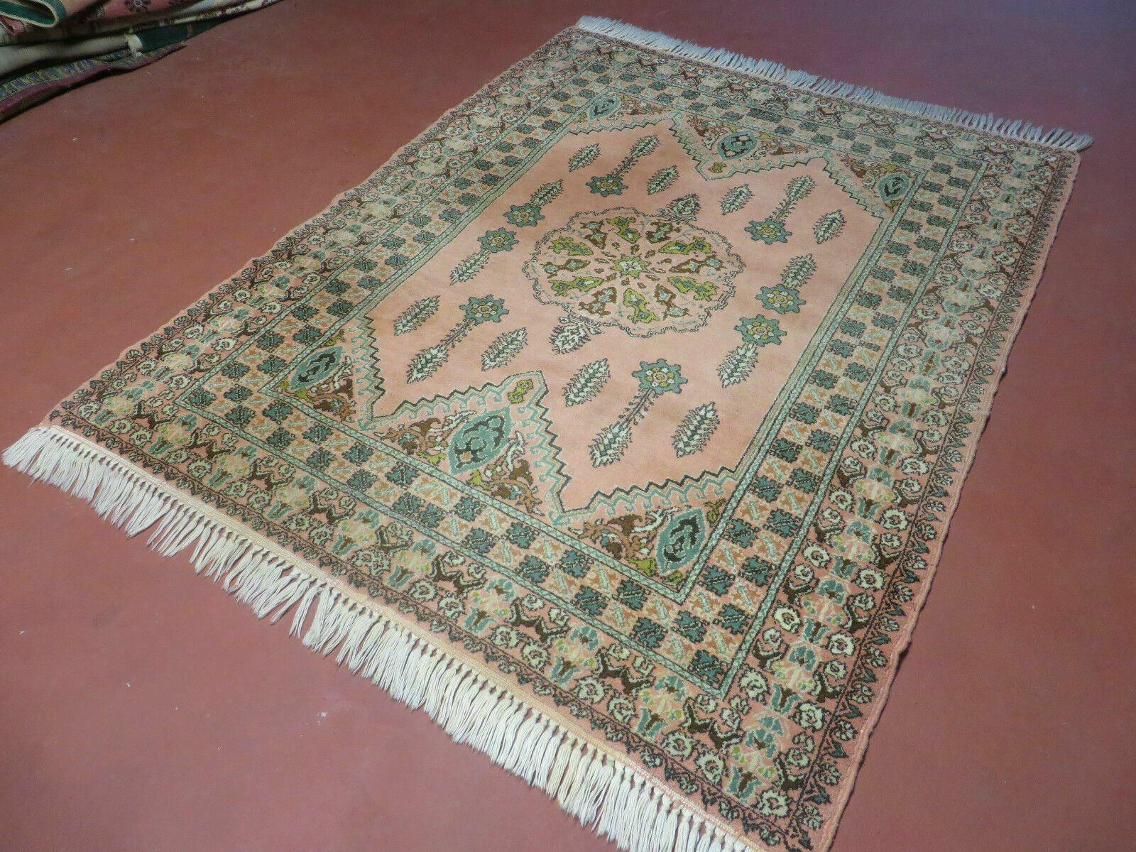 Vintage Moroccan Rug 5x6, Berber Carpet, Light Pink and Green, Soft Wool Rug, Geometric Medallion Rug, Bohemian Area Rug, Handmade Oriental - Jewel Rugs