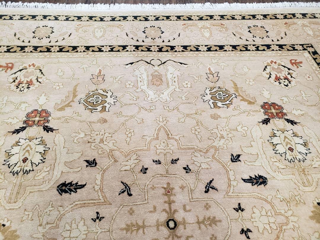 Vintage Pak-Persian Square Room Sized Rug, 8 x 8.8 Hand-Knotted Handmade Wool Carpet Light Taupe Black, Decorative Square Area Rug 8x8 - 8x9 - Jewel Rugs