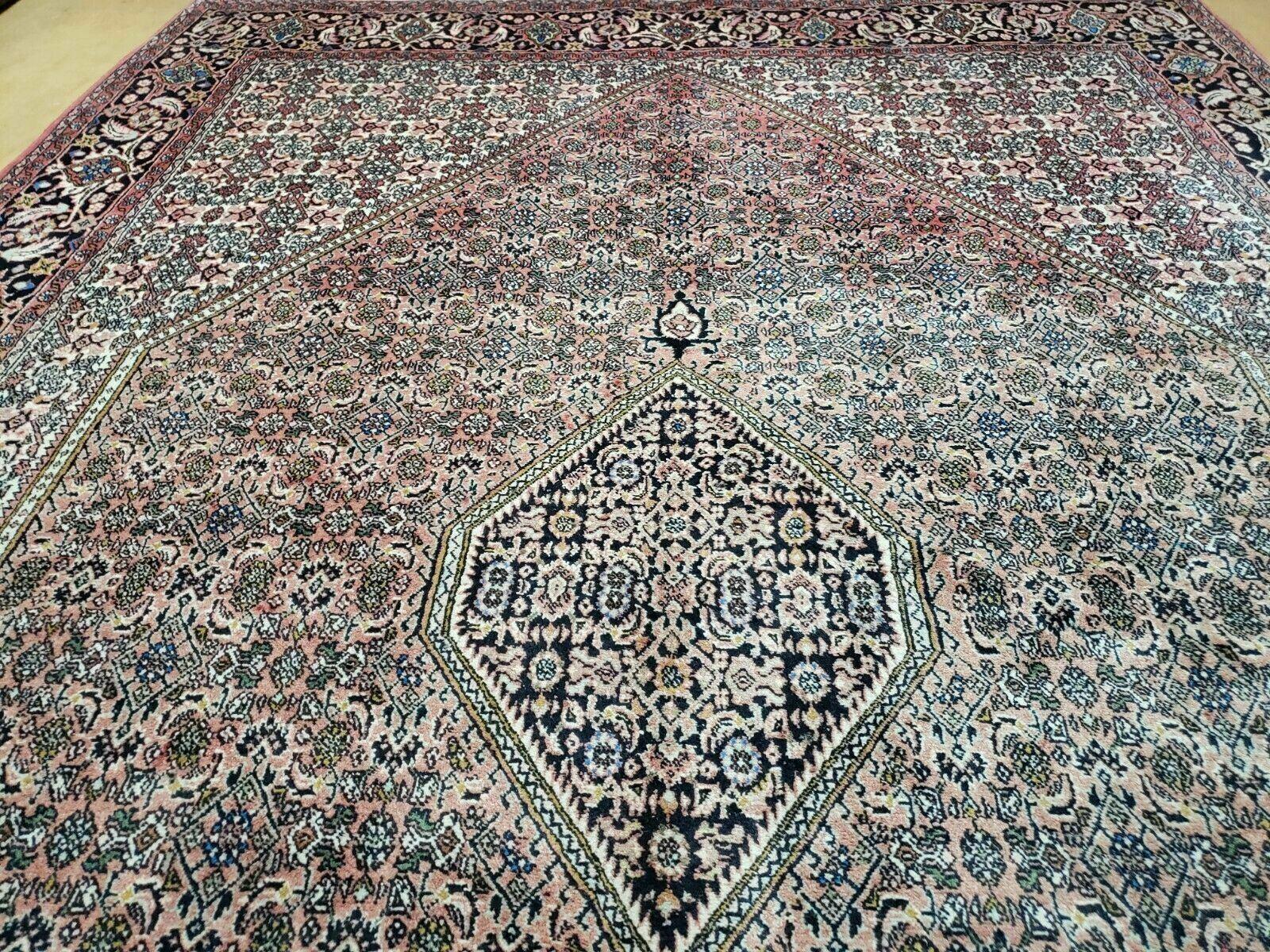 Persian Bidjar Rug 7x10 - Herati Mahi Pattern - High Quality Vintage Oriental Bijar Carpet - 7 x 10 Rug - Handmade Wool Rug - Red Beige Dark Blue - Room Sized - Jewel Rugs