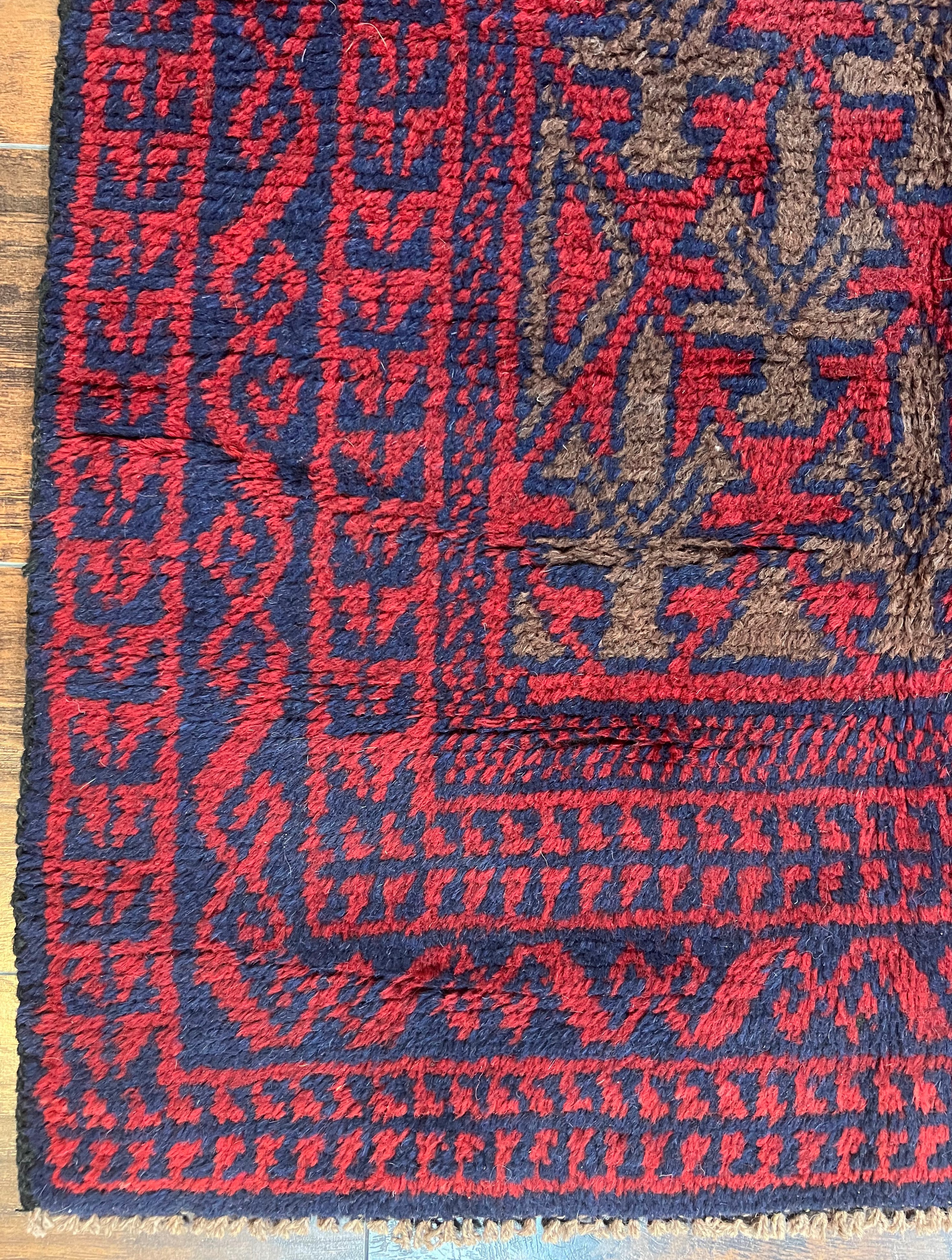 Vintage Balouchi Rug 3x5 Tribal Wool Carpet Red Blue Hand Knotted Afghan Rug - Jewel Rugs