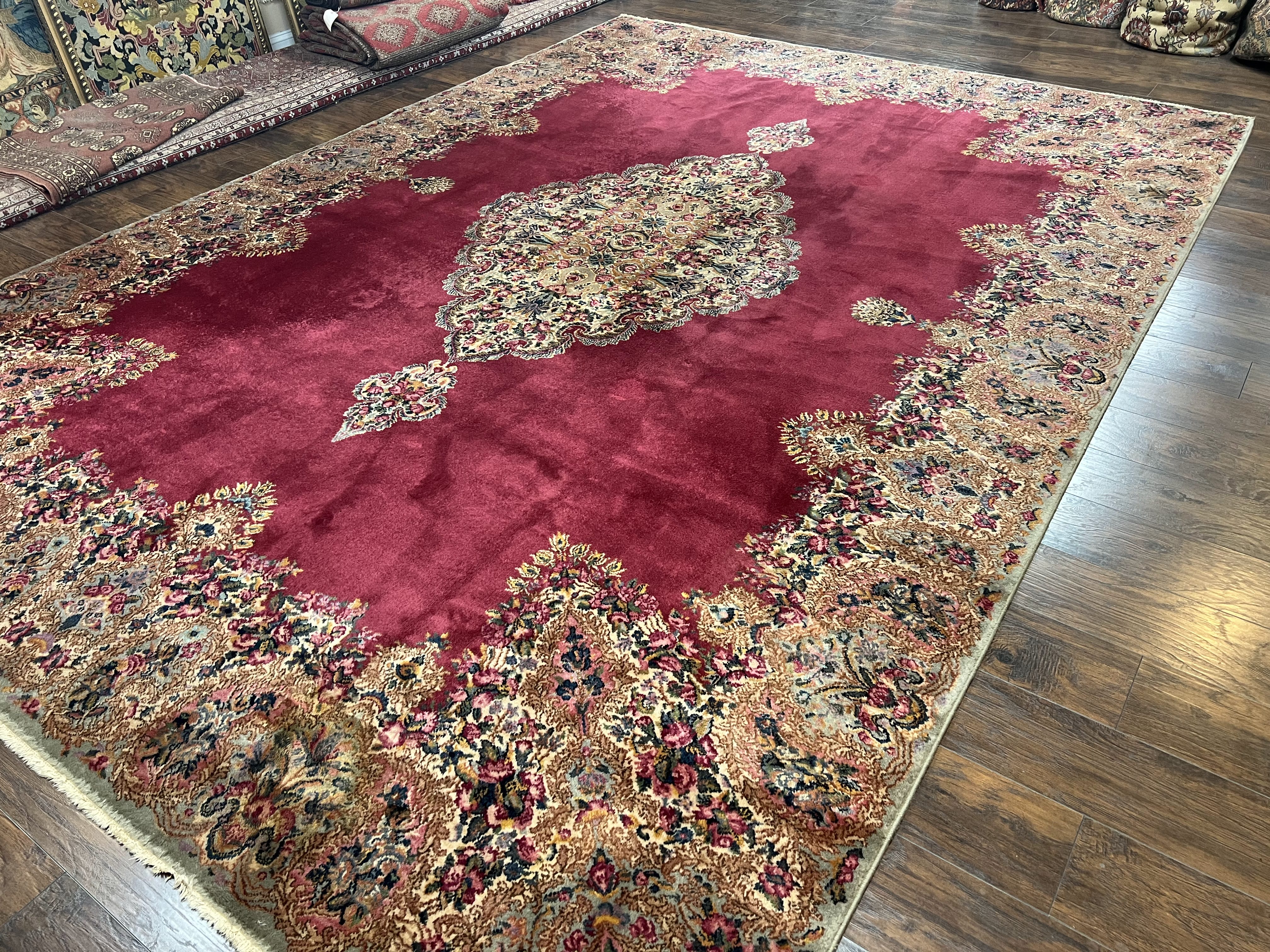10x14 Karastan Rug Red Kirman #762, Vintage Karastan Rug, Original 700 Series, 100% Wool Pile Discontinued Karastan Rug, Large Wool Area Rug - Jewel Rugs