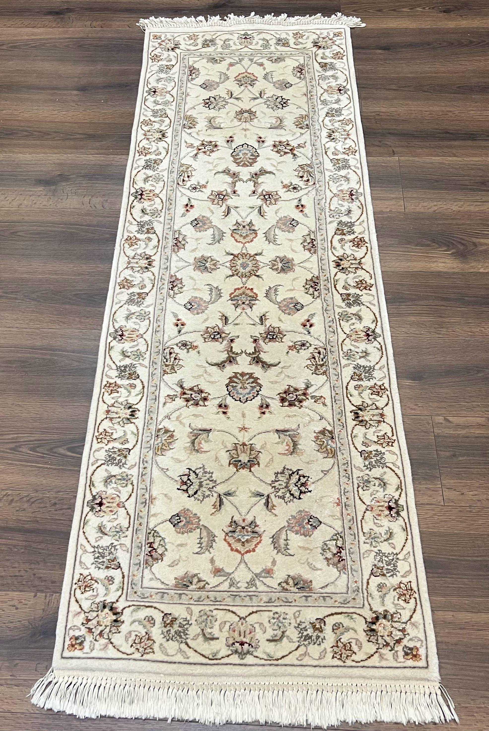 Sino Persian Runner Rug 2 x 6, Vintage Hand-Knotted Wool Ivory & Taupe Floral Hallway Rug, Traditional Fine Oriental Rug, Short Runner 2x6 - Jewel Rugs