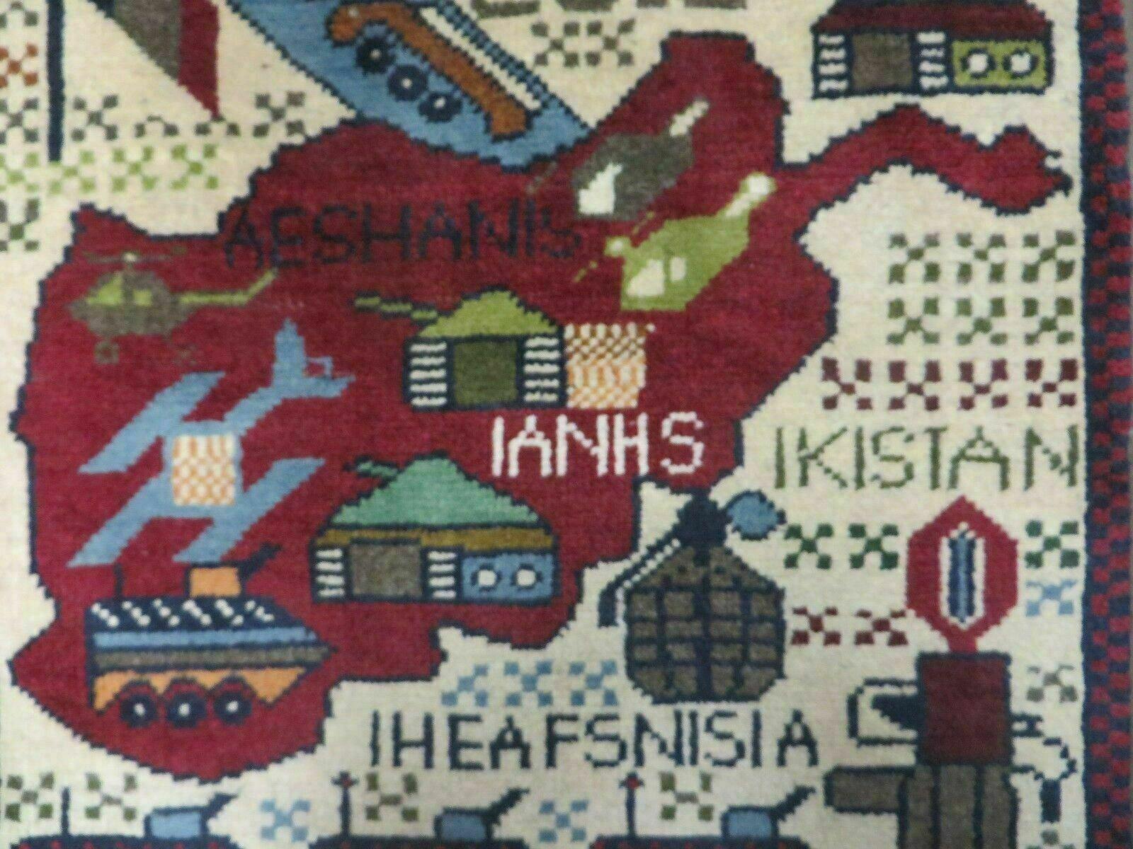 Afghan War Rug, Tribal War Rug, Collectible, Guns, Tanks, Helicopters, Afghanistan War, US Army, 2' x 2'6", Hand-Knotted, Wool - Jewel Rugs