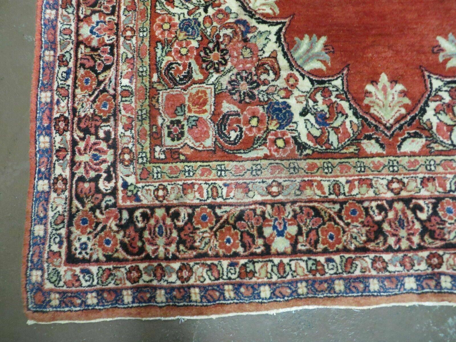 Antique Persian Sarouk Rug 5x8, Red, Semi Open Field, Hand Knotted, Wool - Jewel Rugs