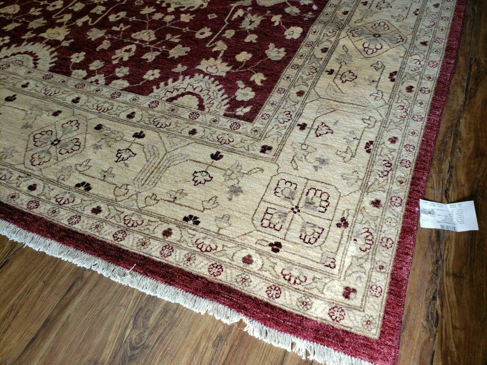 Pakistani Peshawar Rug 10x14, Handmade Chobi Carpet, Maroon & Beige - Jewel Rugs